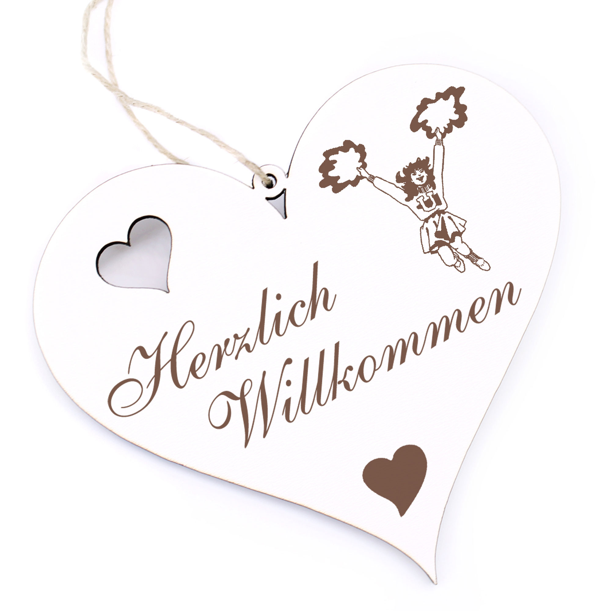 Herzlich Willkommen Schild - Cheerleader - Deko Herz Holz