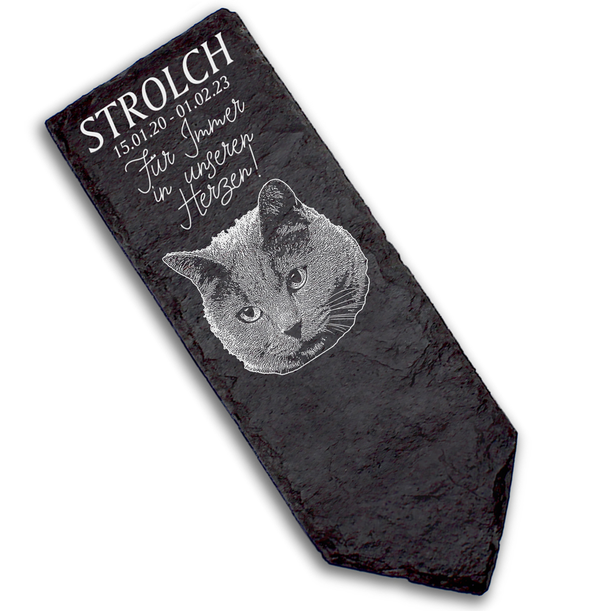 Grabstecker Grabschmuck Grabstein - Kartäuser Katze - Personalisiert Grab Deko 8 x 22 cm Grabdekorat