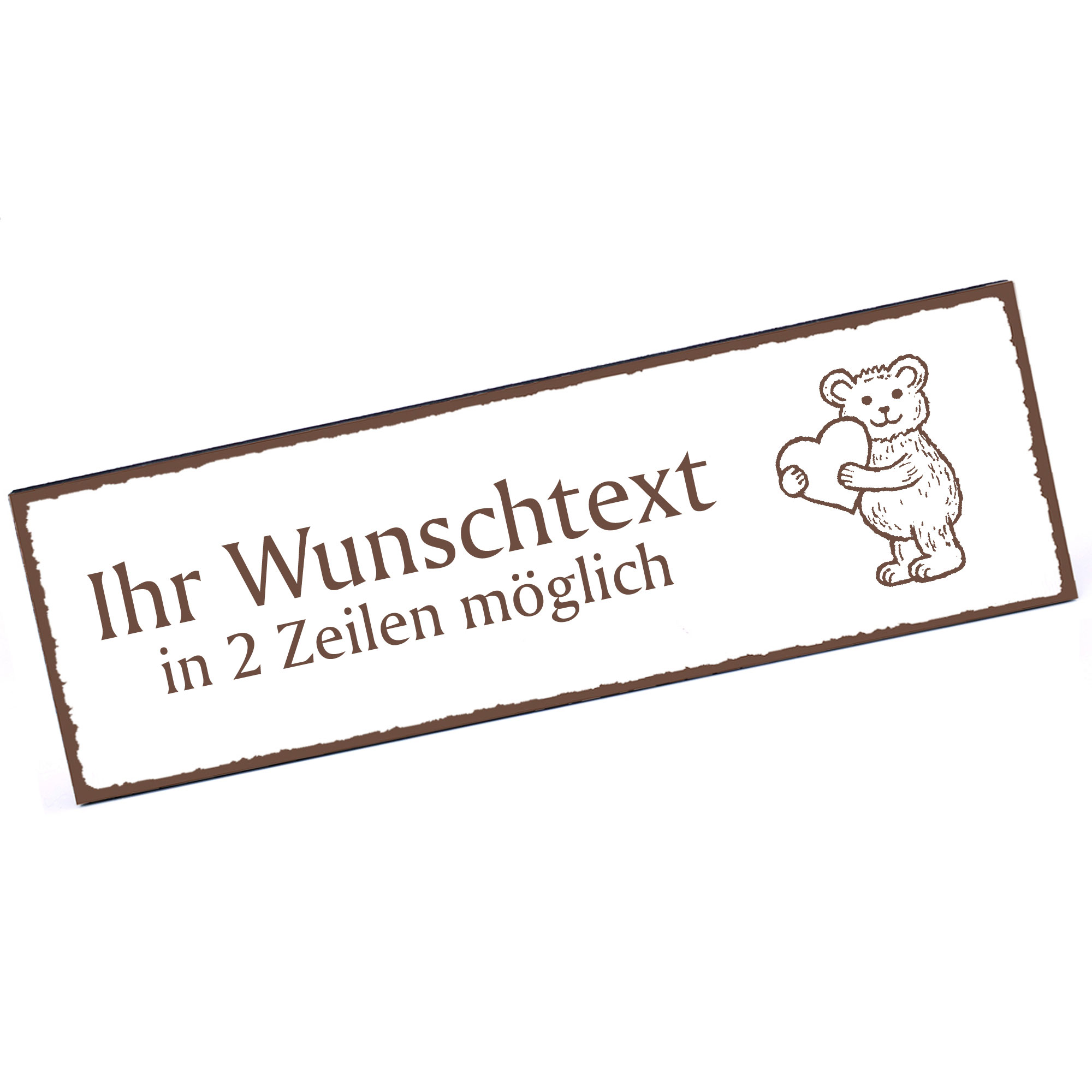 Türschild Teddy mit Herz  Namensschild personalisiert mit Gravur - 150mm x 50mm - selbstklebend