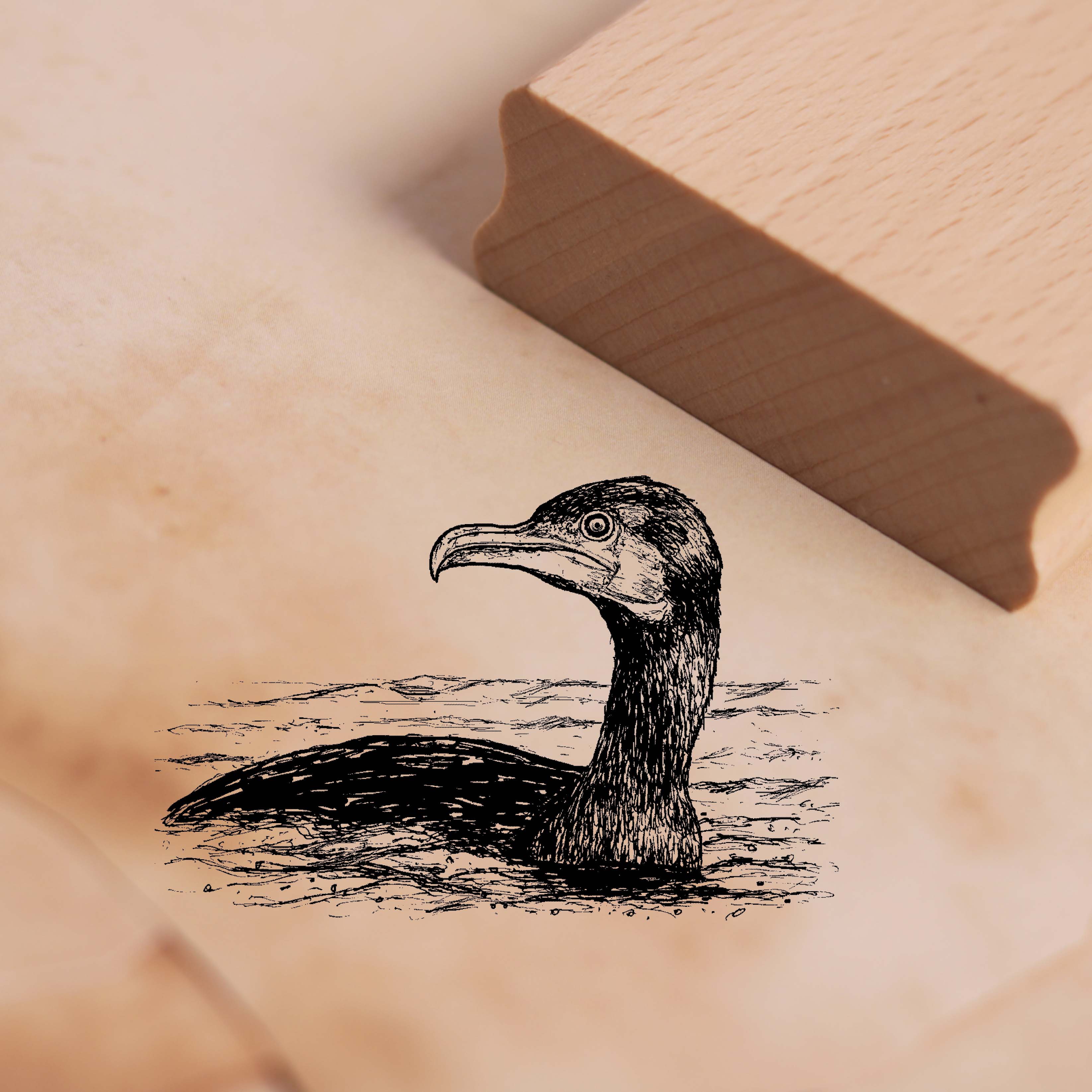 Motivstempel Kormoran schwimmt - Stempel Holzstempel 58 x 38 mm