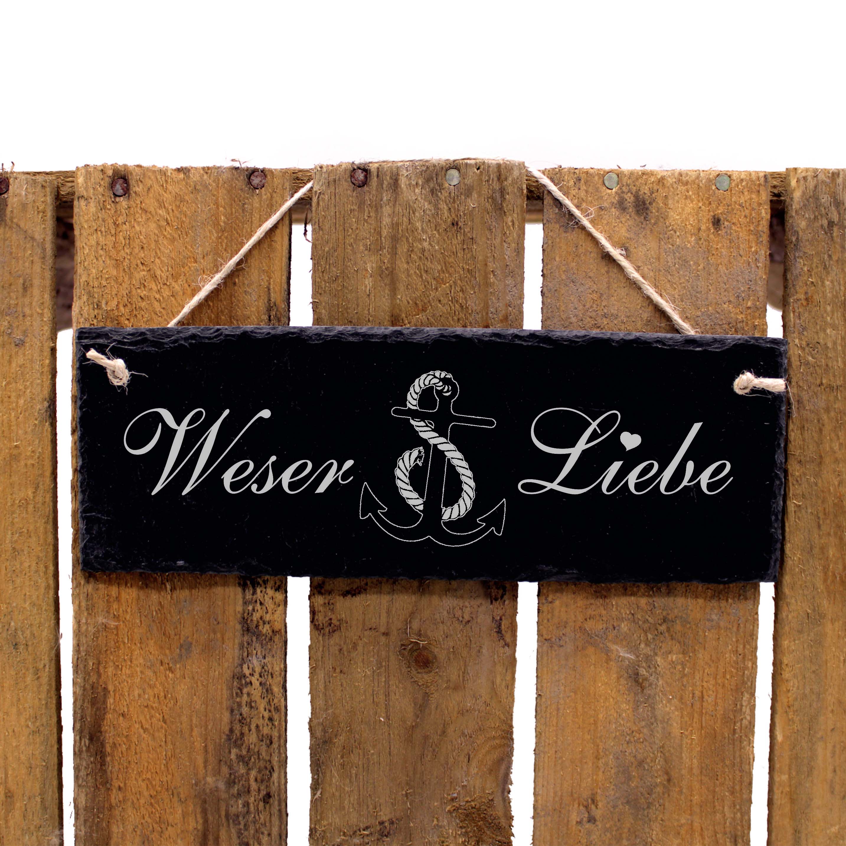 Schiefertafel Weser Liebe - Anker - Deko Schild 22 x 8 cm