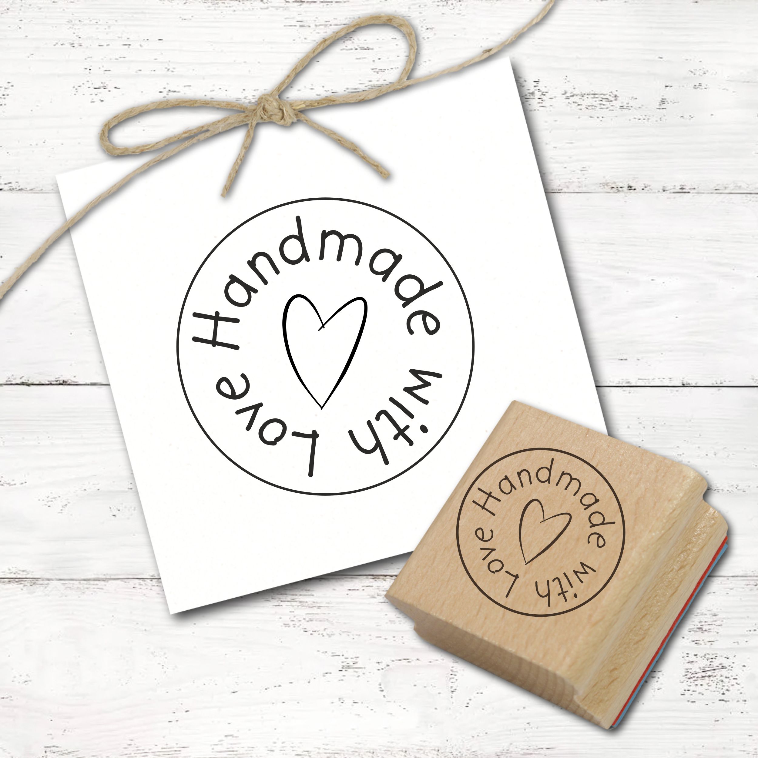 Motivstempel handmade with love - Herz Stempel Holzstempel Ø 28 mm