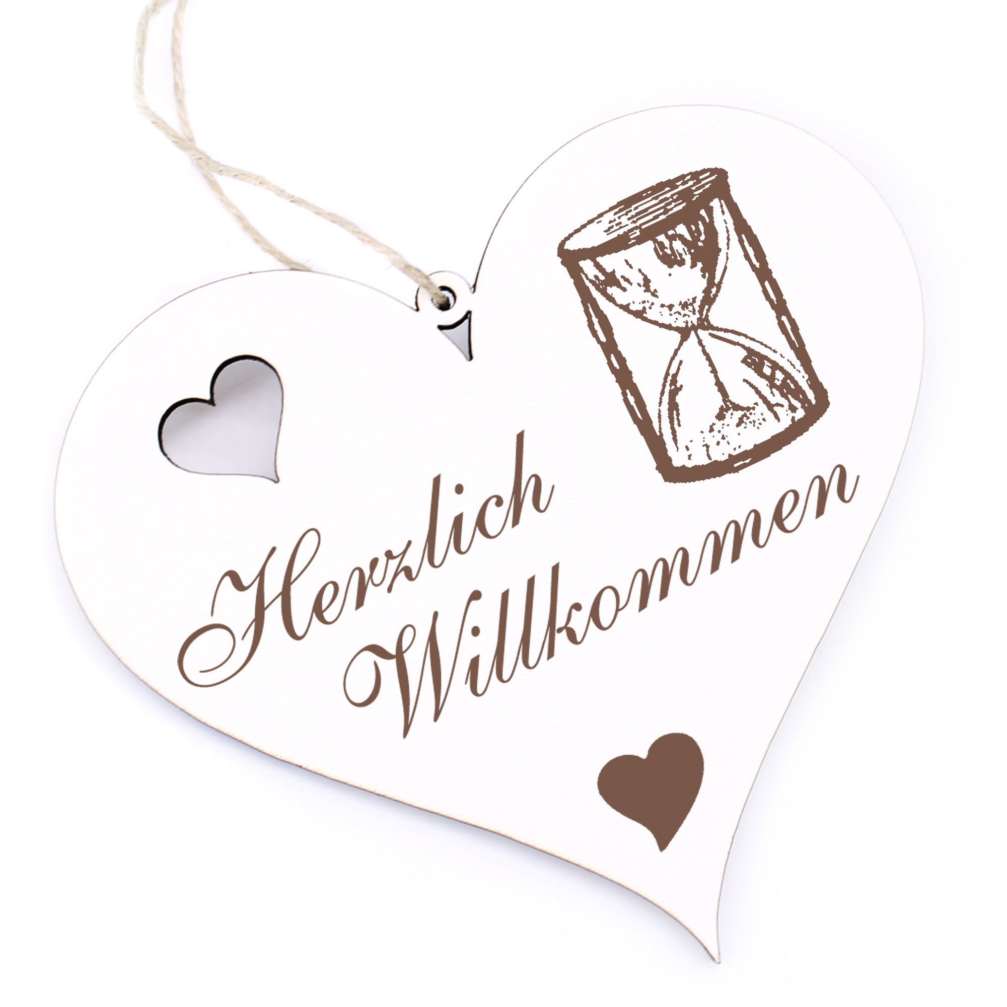 Herzlich Willkommen Schild - Sanduhr - Deko Herz Holz