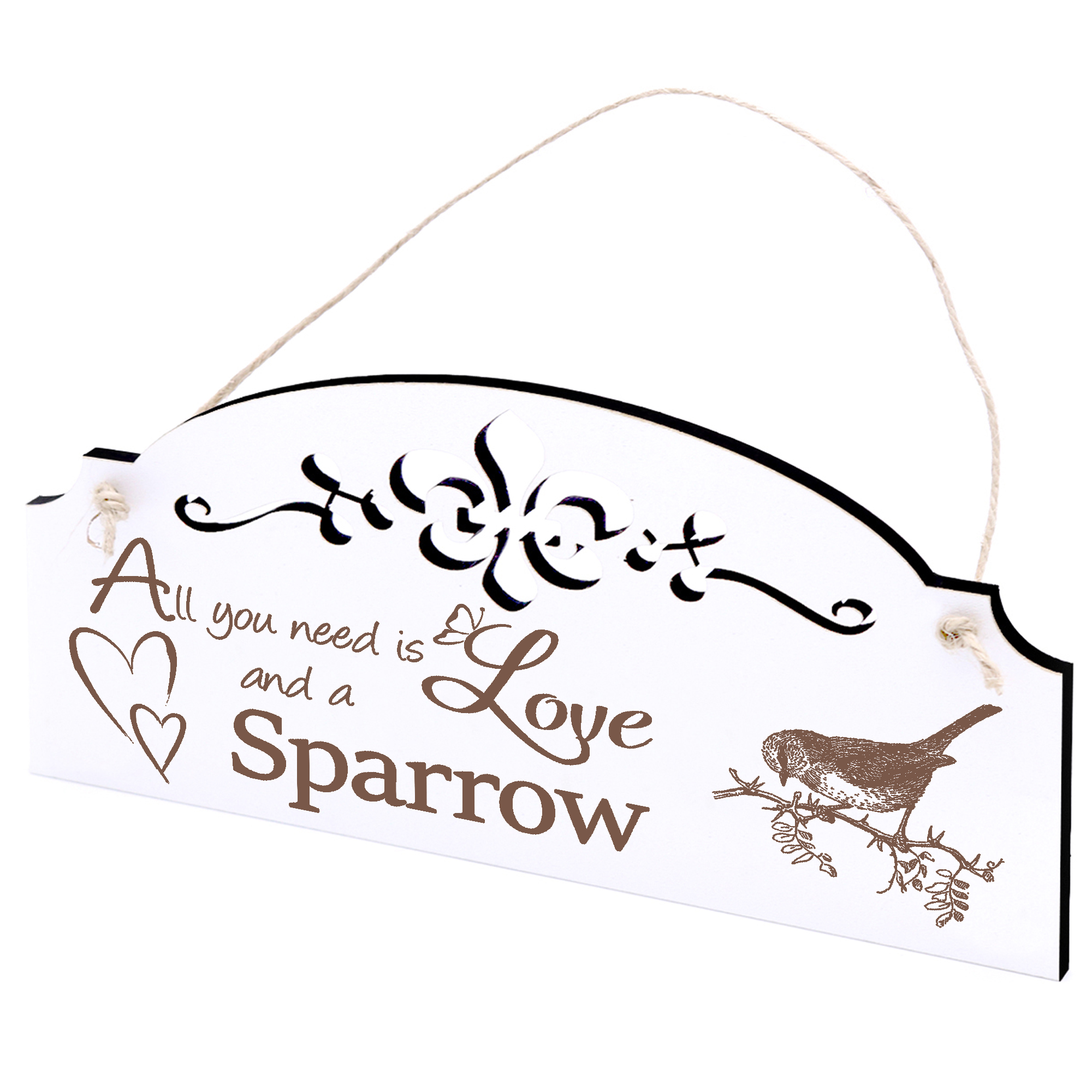 Schild Spatz Deko 20x10cm - All you need is Love and a Sparrow - Holz