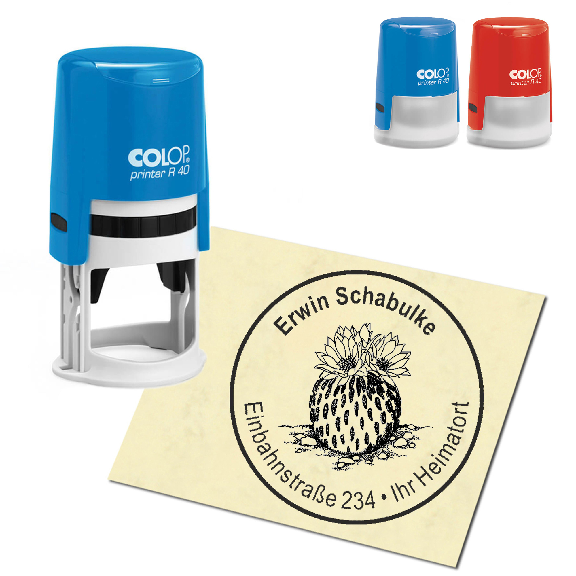 Stempel Adressstempel personalisiert - Kaktus - rund &empty; 40mm