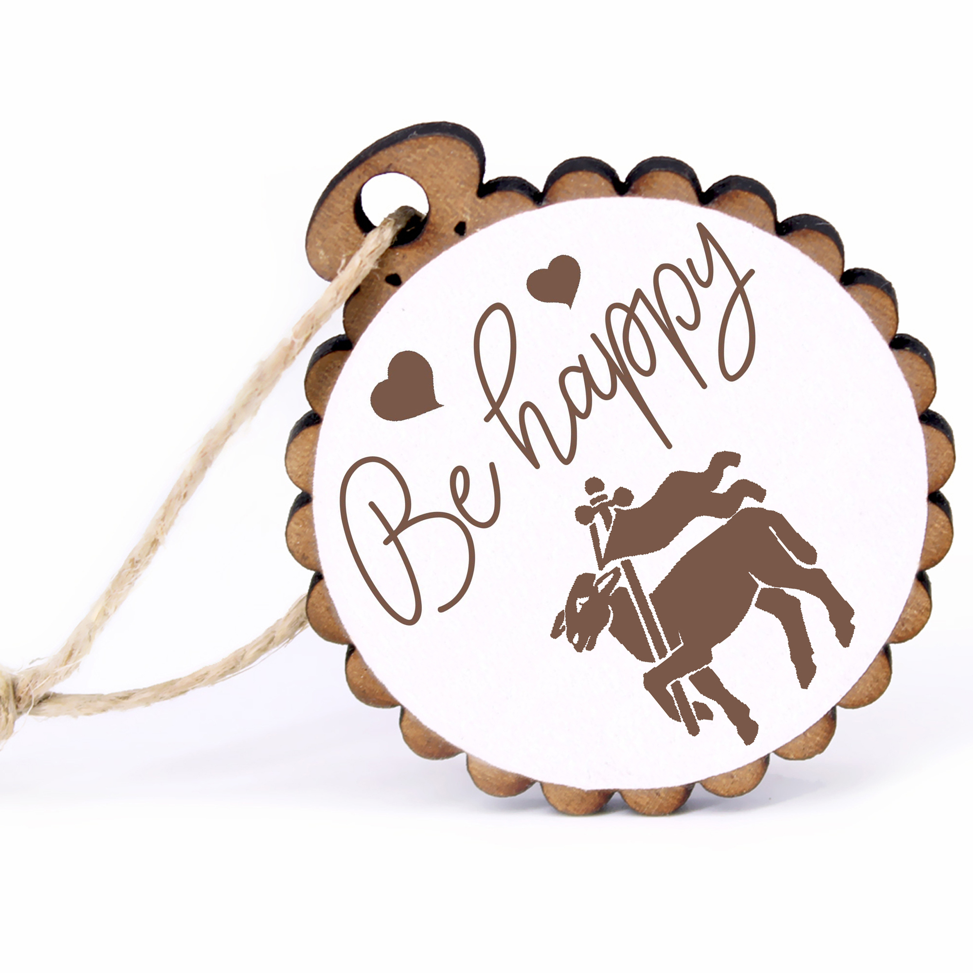 Geschenkanhänger - Be Happy Fleischer -  Holz Ø-5cm - mit Juteband