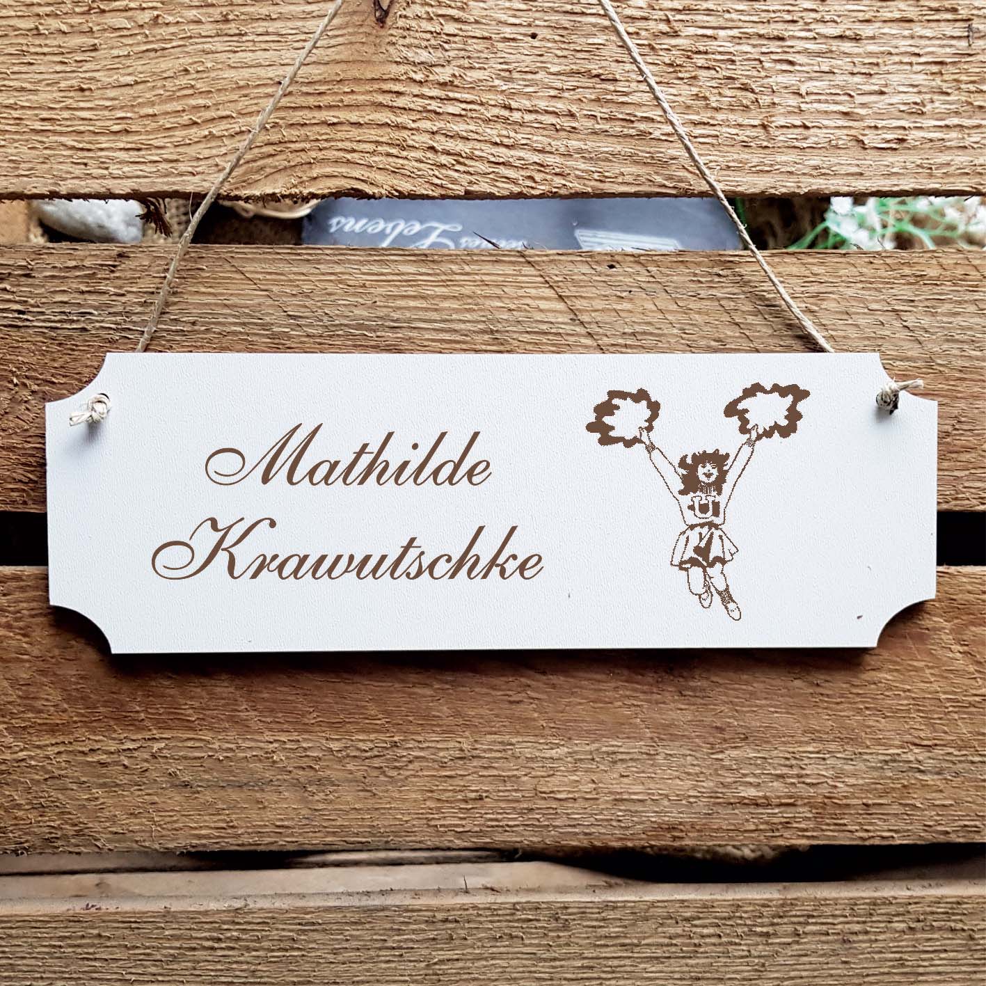 Schild « Cheerleader » Namensschild Türschild zum Anhängen - 20 x 6,7 cm