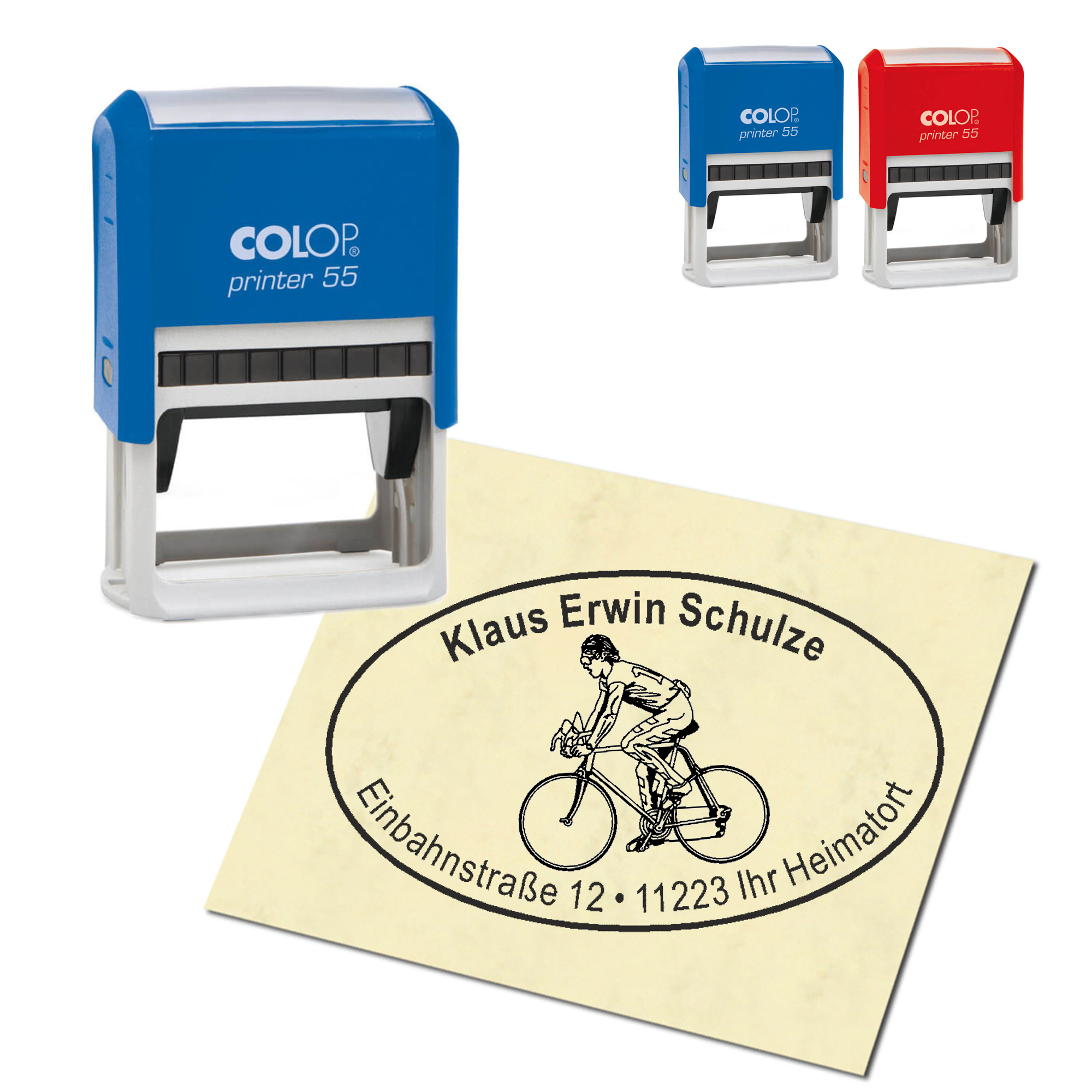 Adressstempel personalisiert Stempel - Radfahrer - oval 59 x 39 mm