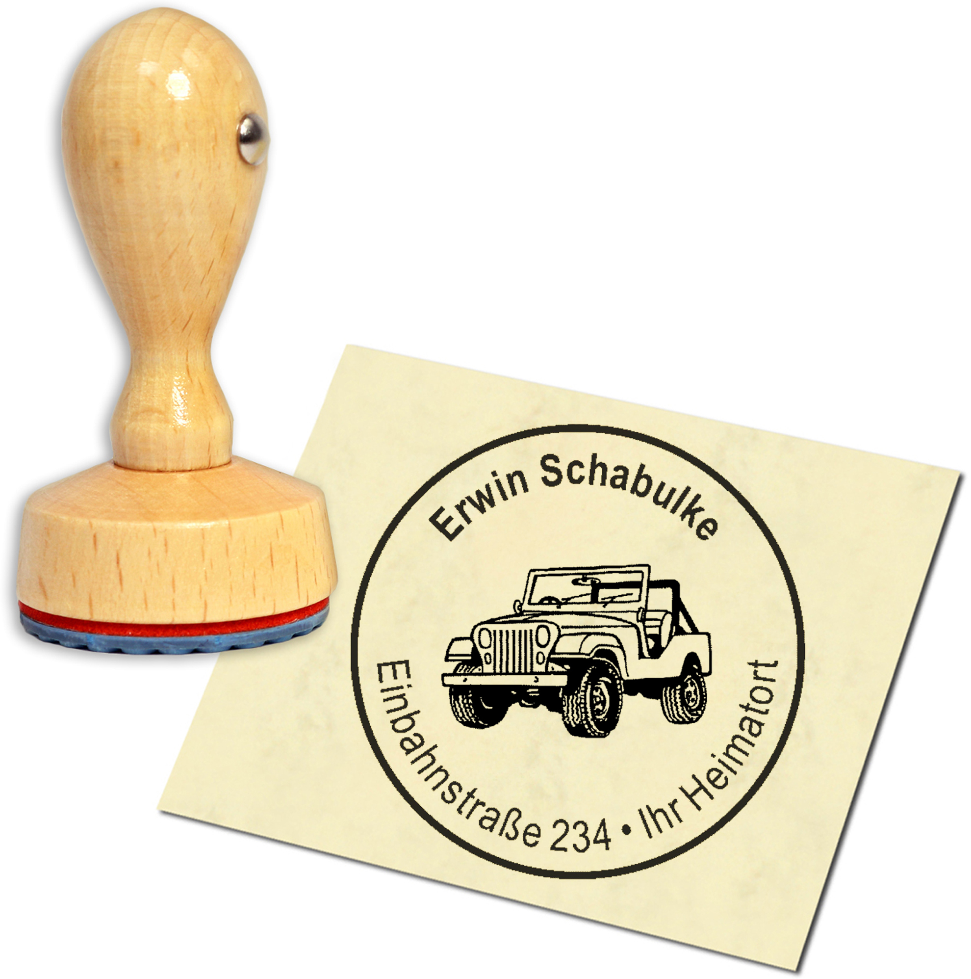 Stempel Adressstempel Holzstempel - Geländewagen - rund 40mm