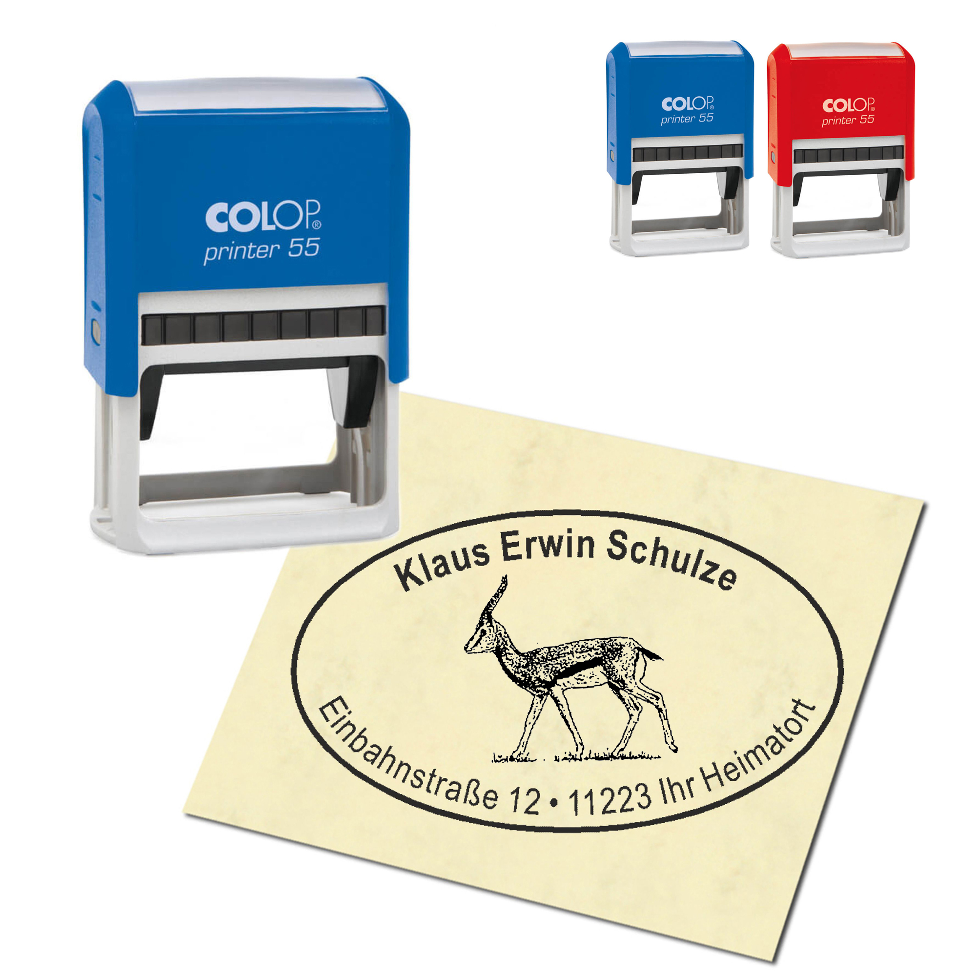 Adressstempel personalisiert Stempel - Gazelle - oval 59 x 39 mm