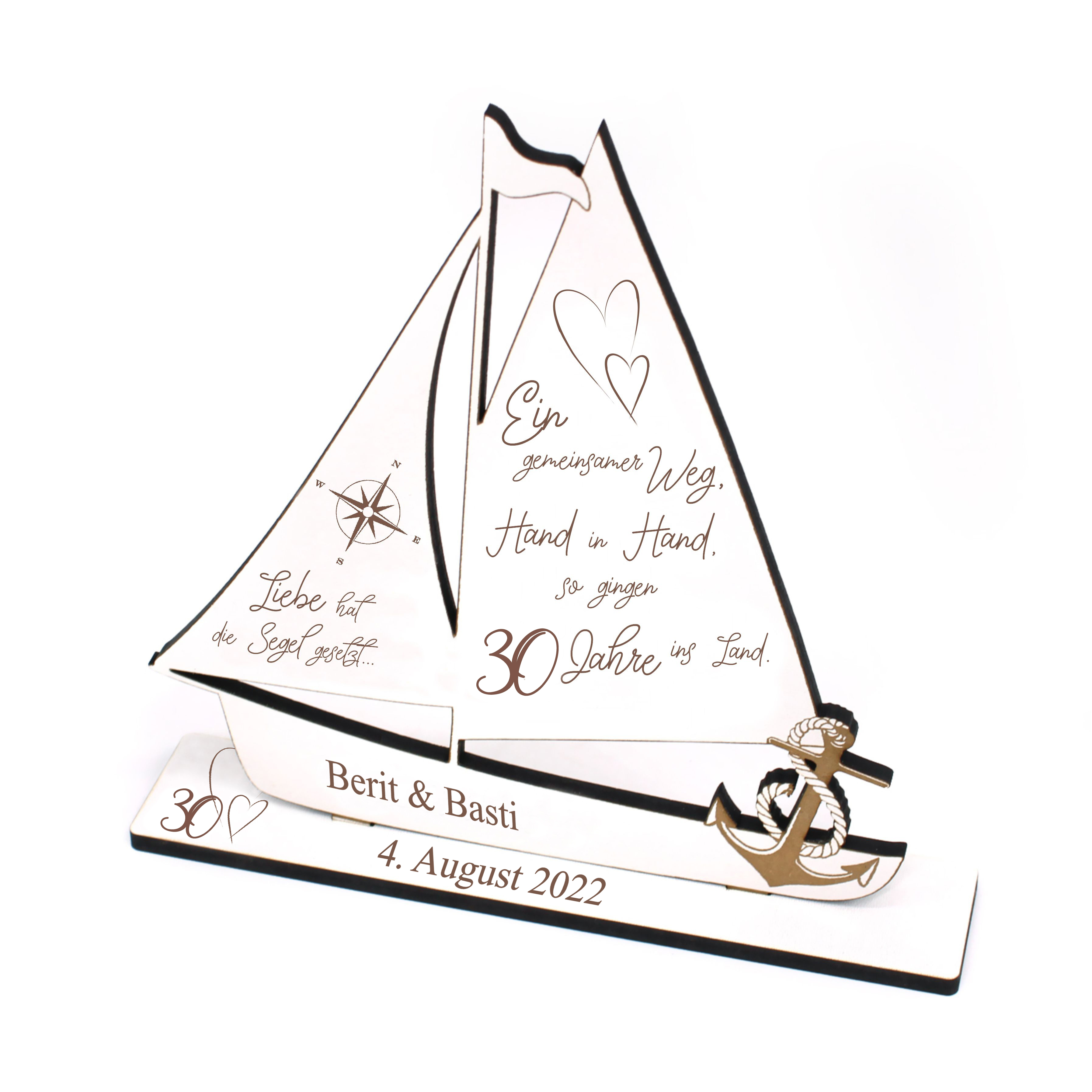 Perlenhochzeit Deko Hochzeitstag 30 Jahre Jubiläum personalisiert Holz Aufsteller Schiff 18x20
