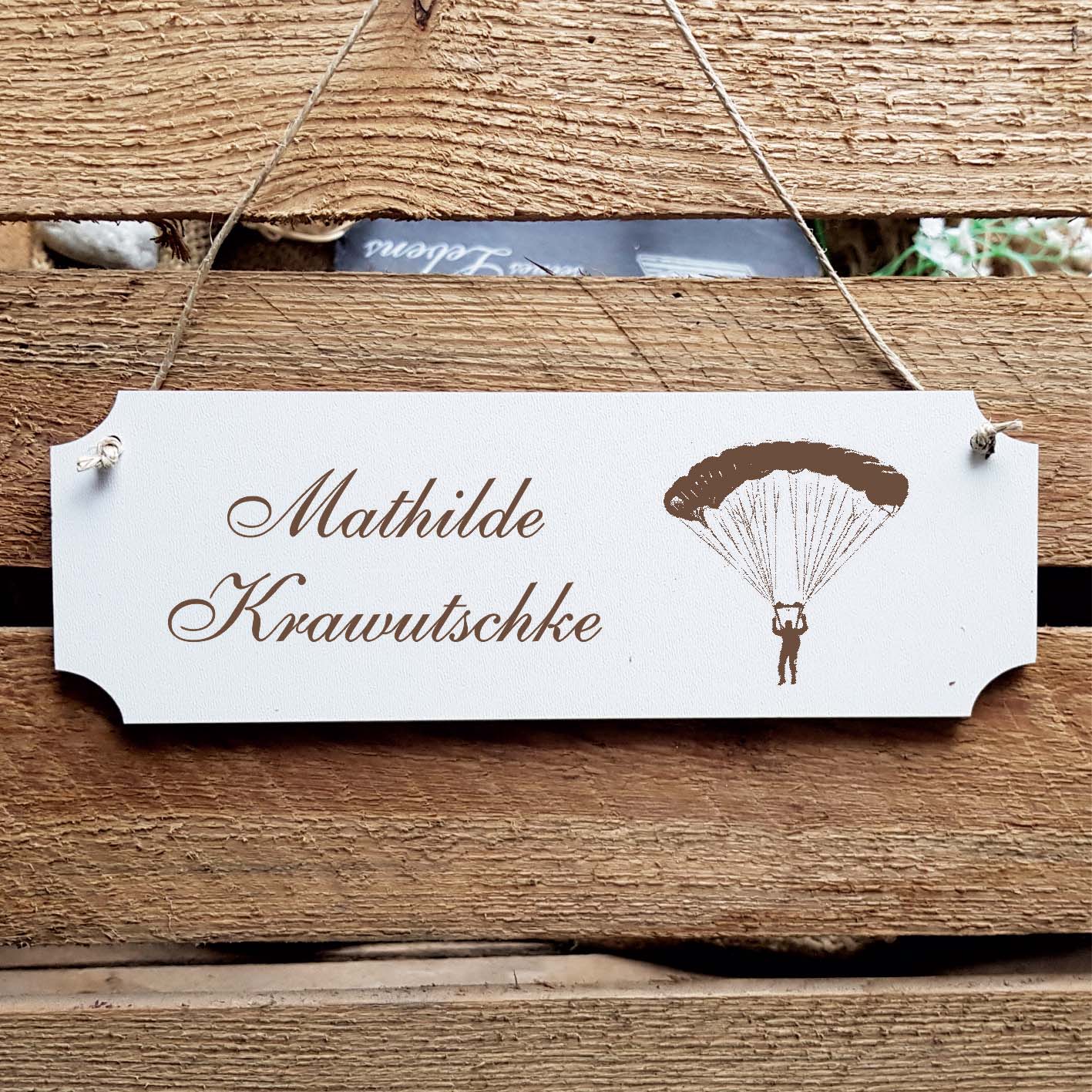 Schild « Fallschirmspringer » Namensschild Türschild zum Anhängen - 20 x 6,7 cm