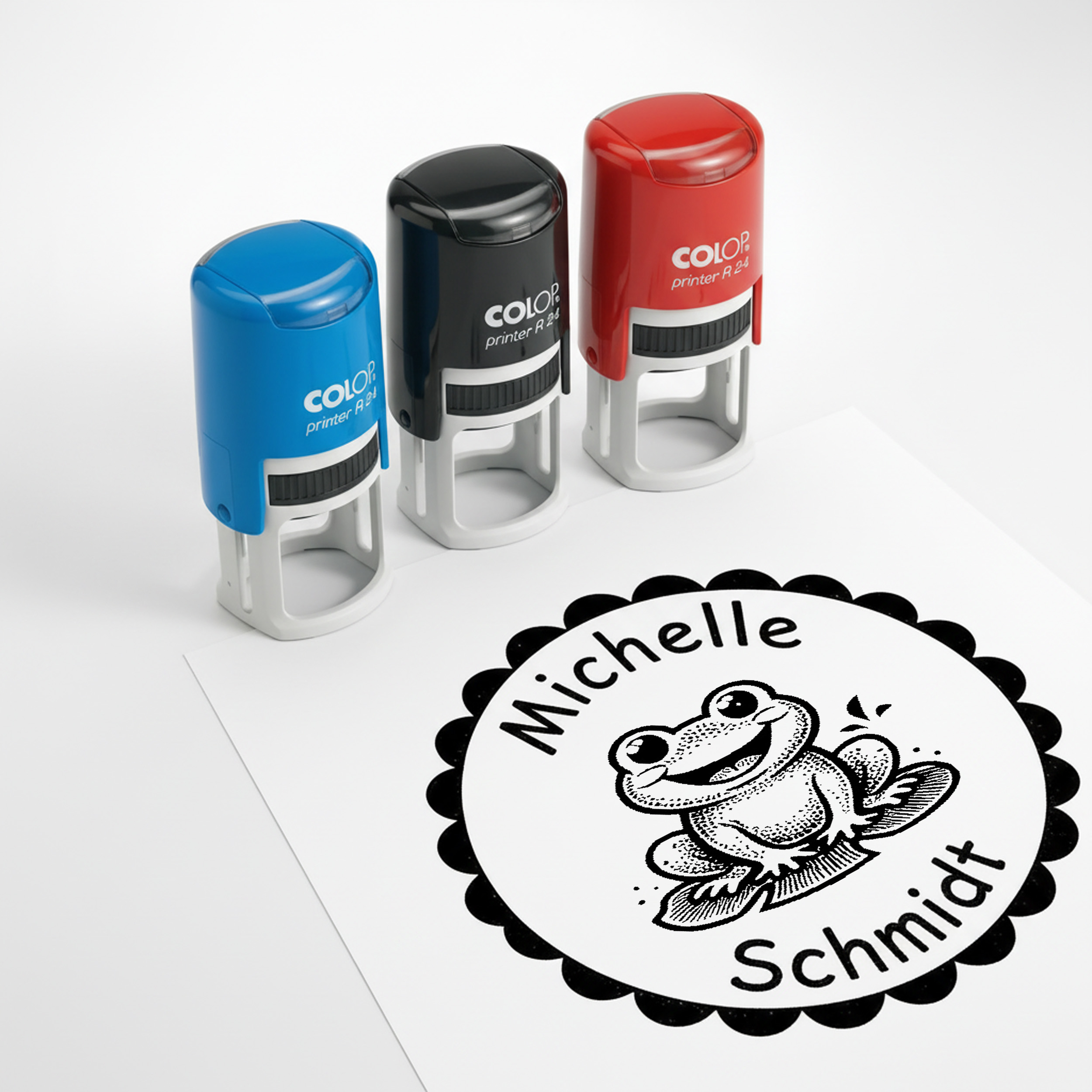 Kinder Namensstempel Frosch personalisiert – 24mm – Namensstempel für Schule & Grundschule – Geschenk Schulanfang Einschulung