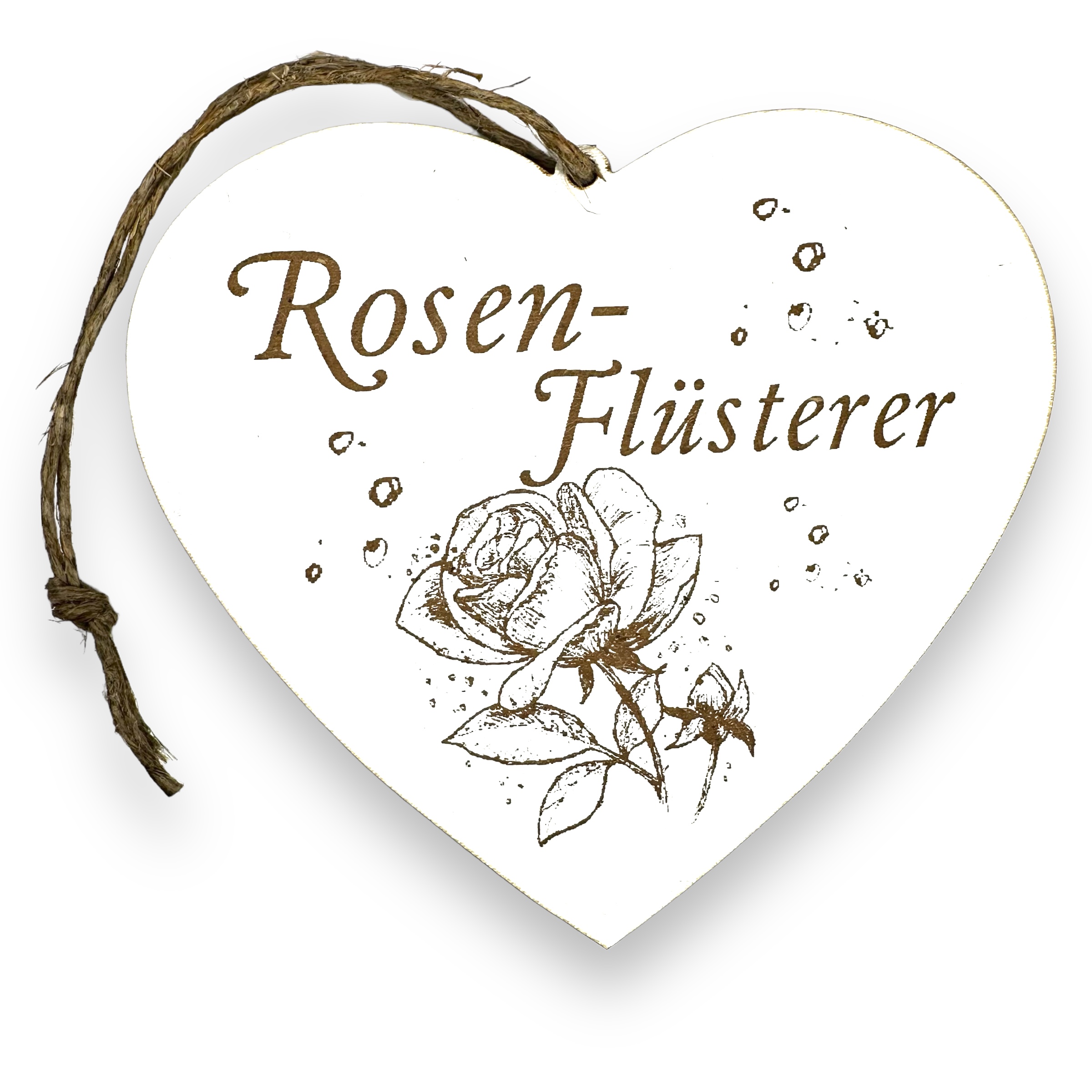 Rosenflüsterer Schild - Herzschild mit Gravur - Deko Dekoschild Türschild 13 x 12 cm