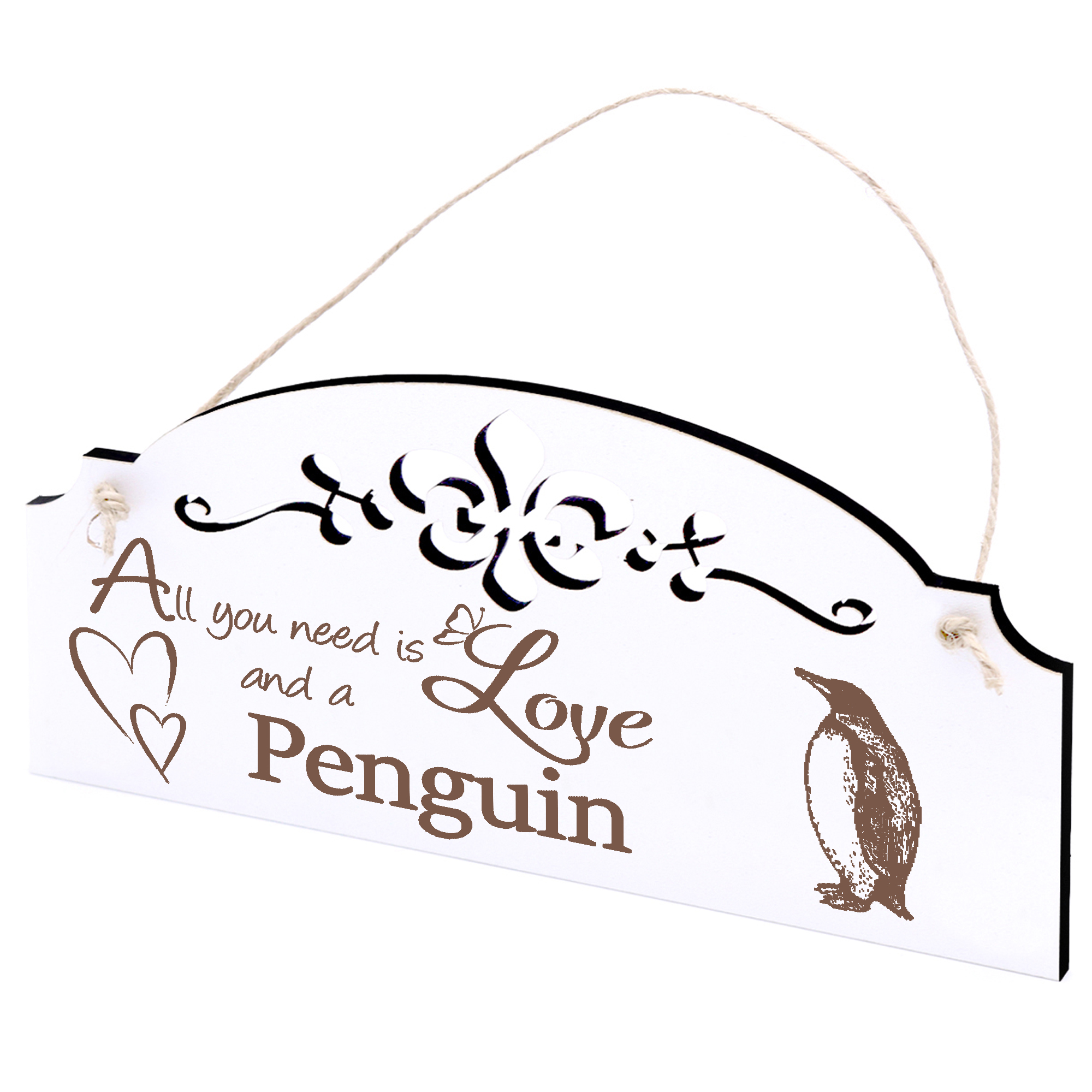 Schild Pinguin Königspinguin Deko 20x10cm - All you need is Love and a Penguin - Holz