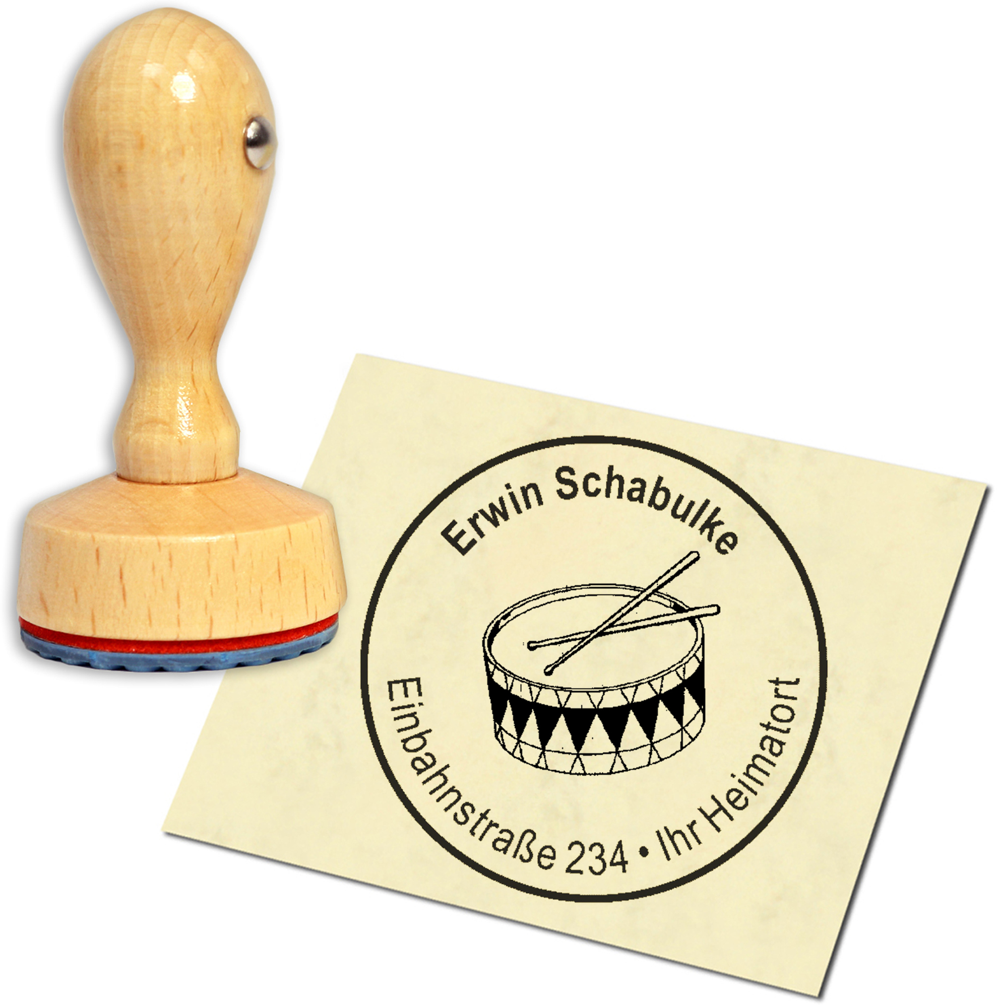 Stempel Adressstempel Holzstempel - Trommel - rund 40mm