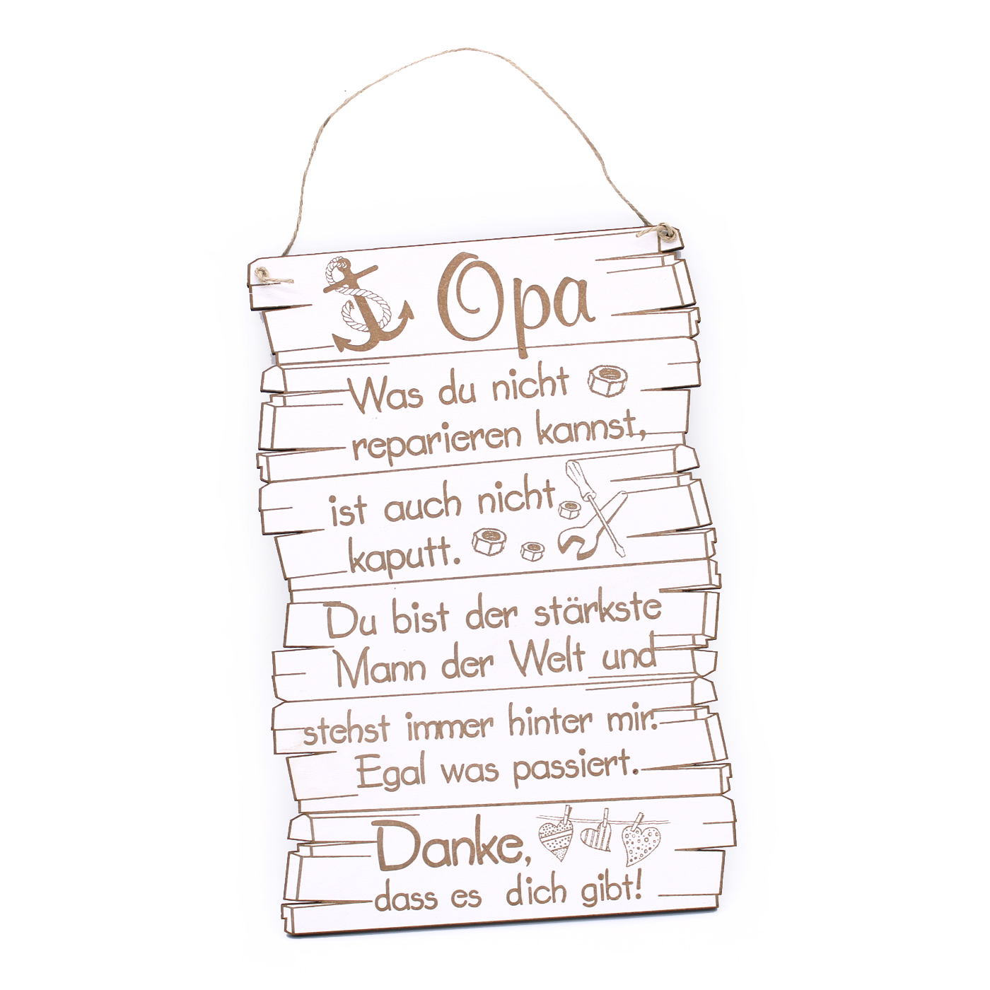 Schild Opa, danke, dass es dich gibt - Anker Werkzeug Herzen Motiv
