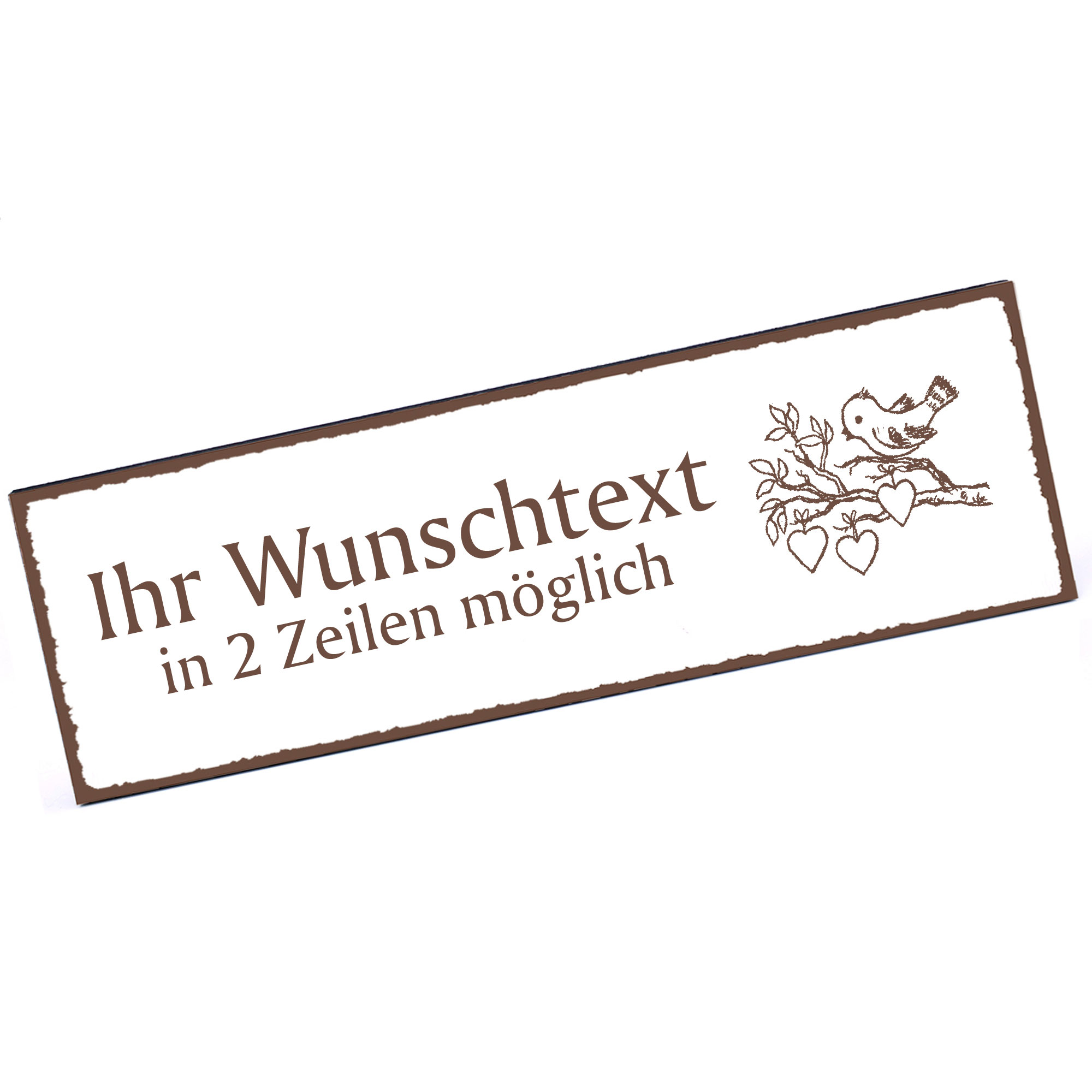Türschild Vögelchen mit Herzen  Namensschild personalisiert mit Gravur - 150mm x 50mm - selbstkleben