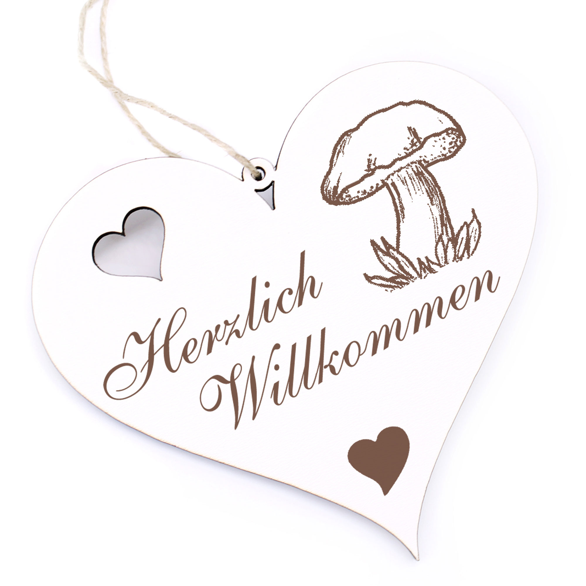Herzlich Willkommen Schild - Pilzmarone - Deko Herz Holz
