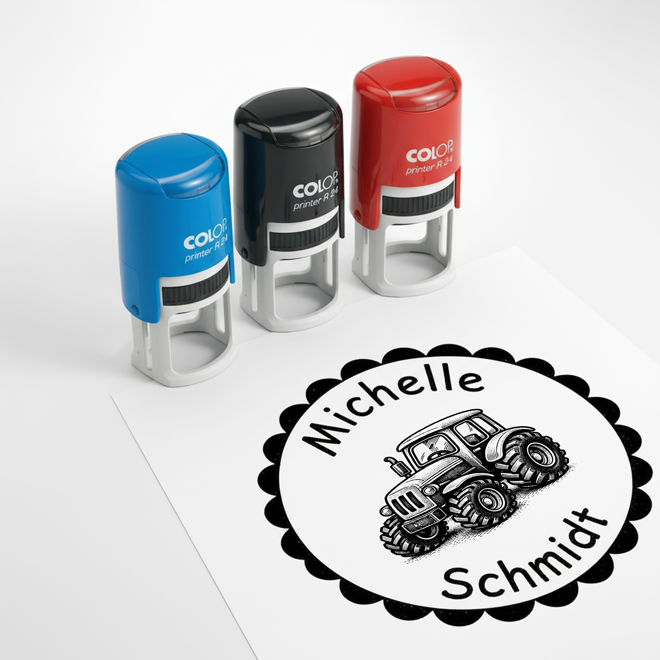Kinder Namensstempel Traktor personalisiert – 24mm – Namensstempel für Schule & Grundschule – Geschenk Schulanfang Einschulung