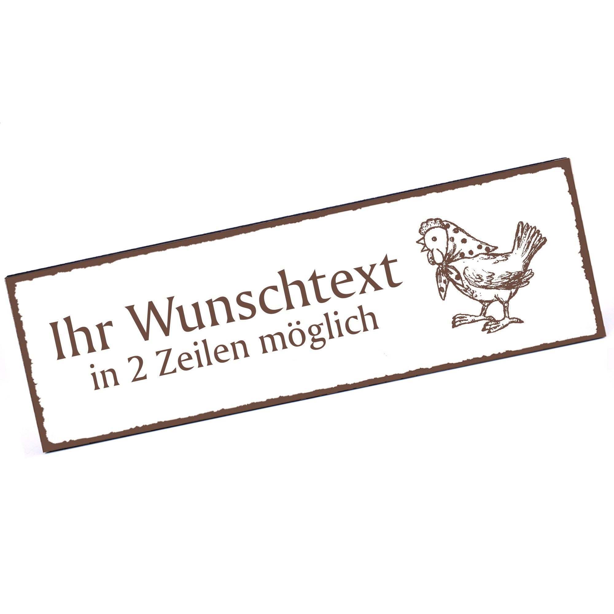Türschild Huhn mit Kopftuch  Namensschild personalisiert mit Gravur - 150mm x 50mm - selbstklebend