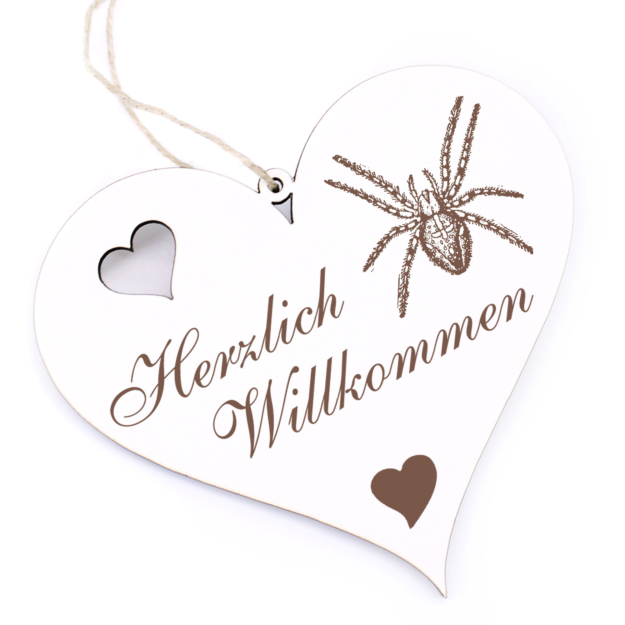 Herzlich Willkommen Schild - Spinne - Deko Herz Holz