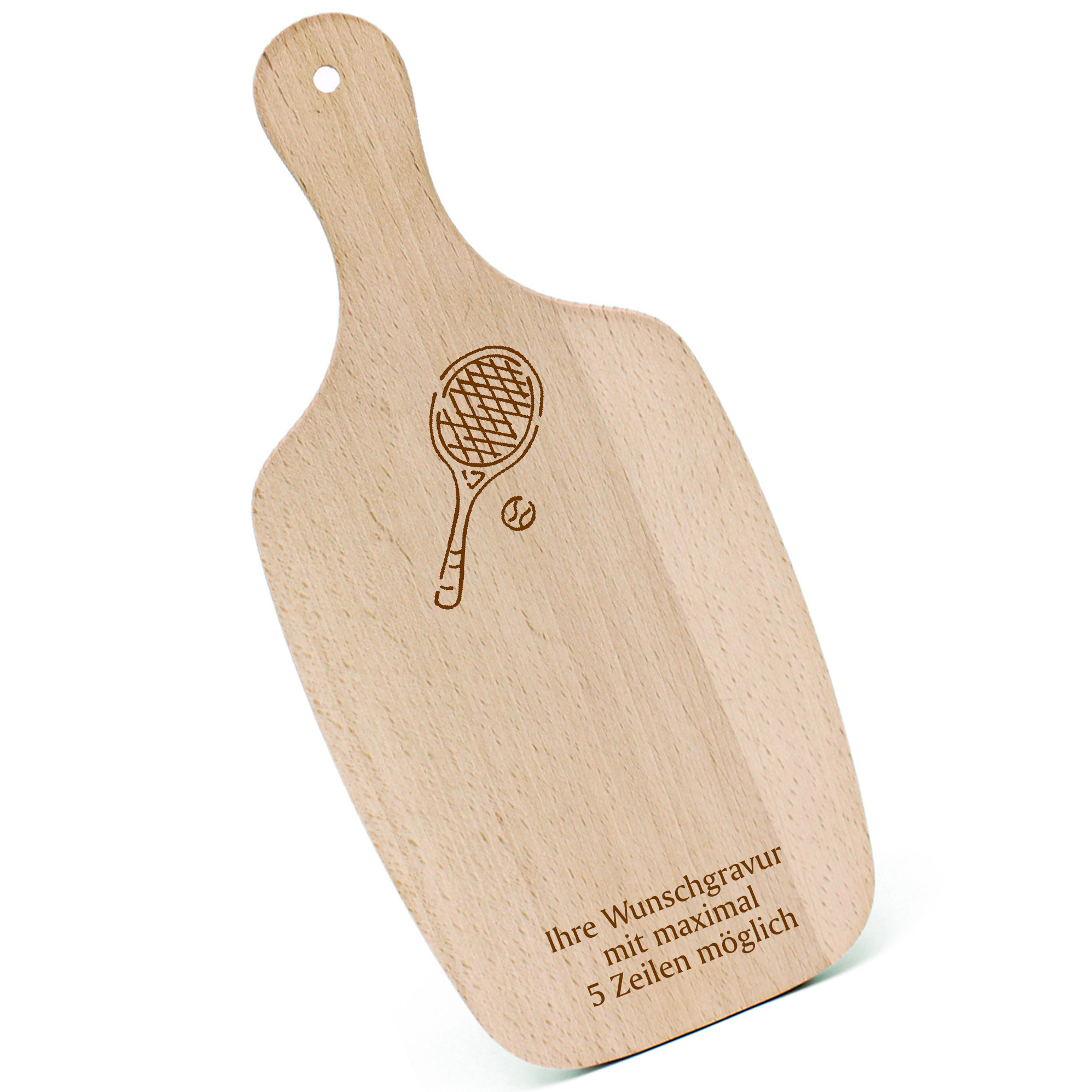 Schneidebrett Frühstücksbrettchen - Tennisschläger - mit Griff 330x150mm