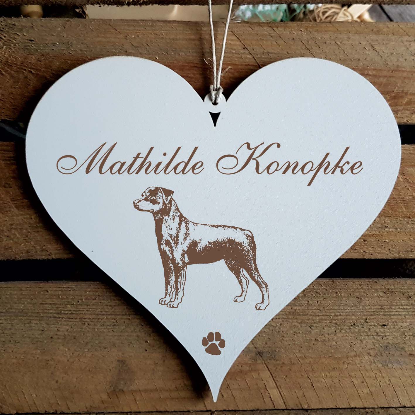 Herz Schild « Rottweiler 02 » mit Namen - Türschild zum Anhängen