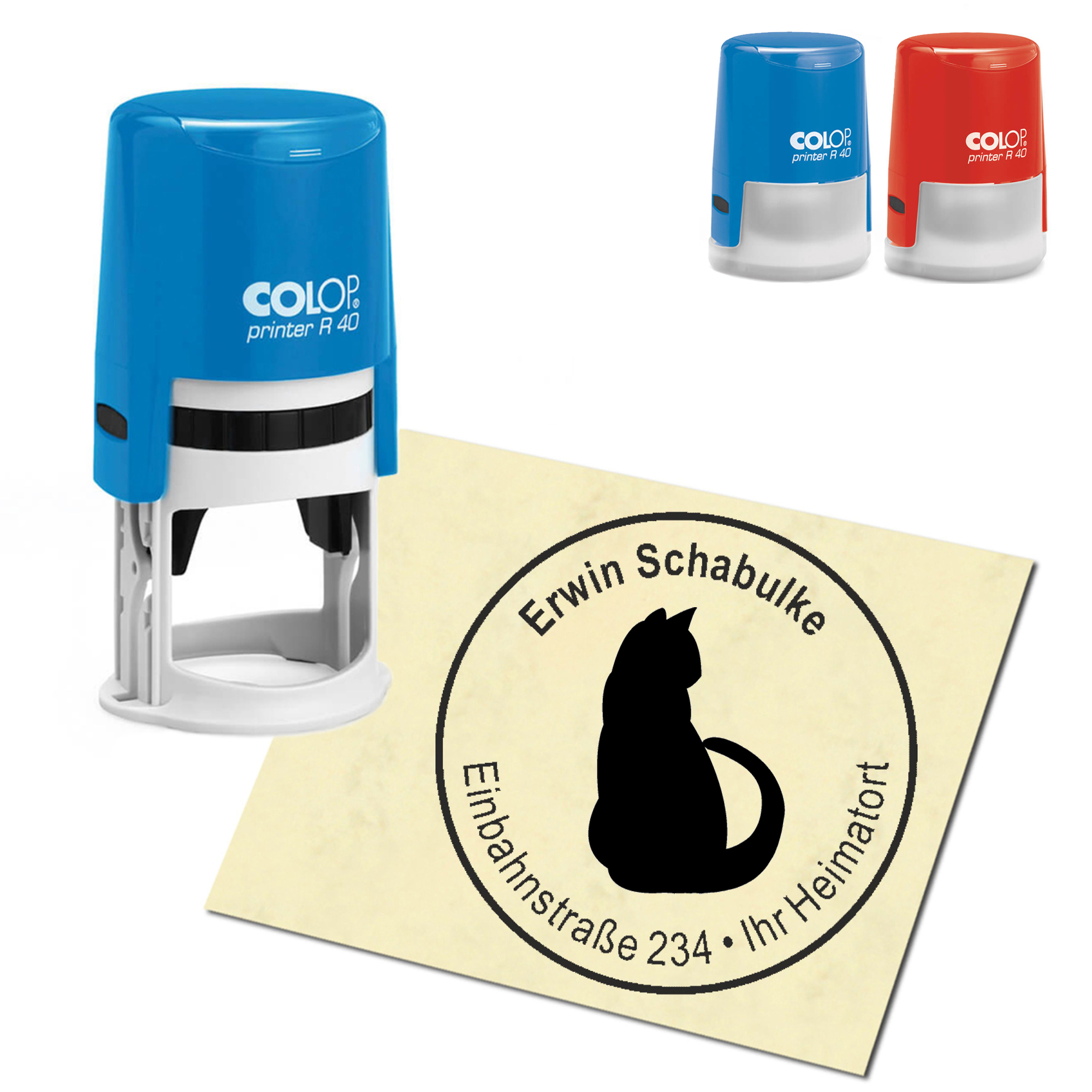 Stempel Adressstempel personalisiert - Katze Silhouette - rund &empty; 40mm