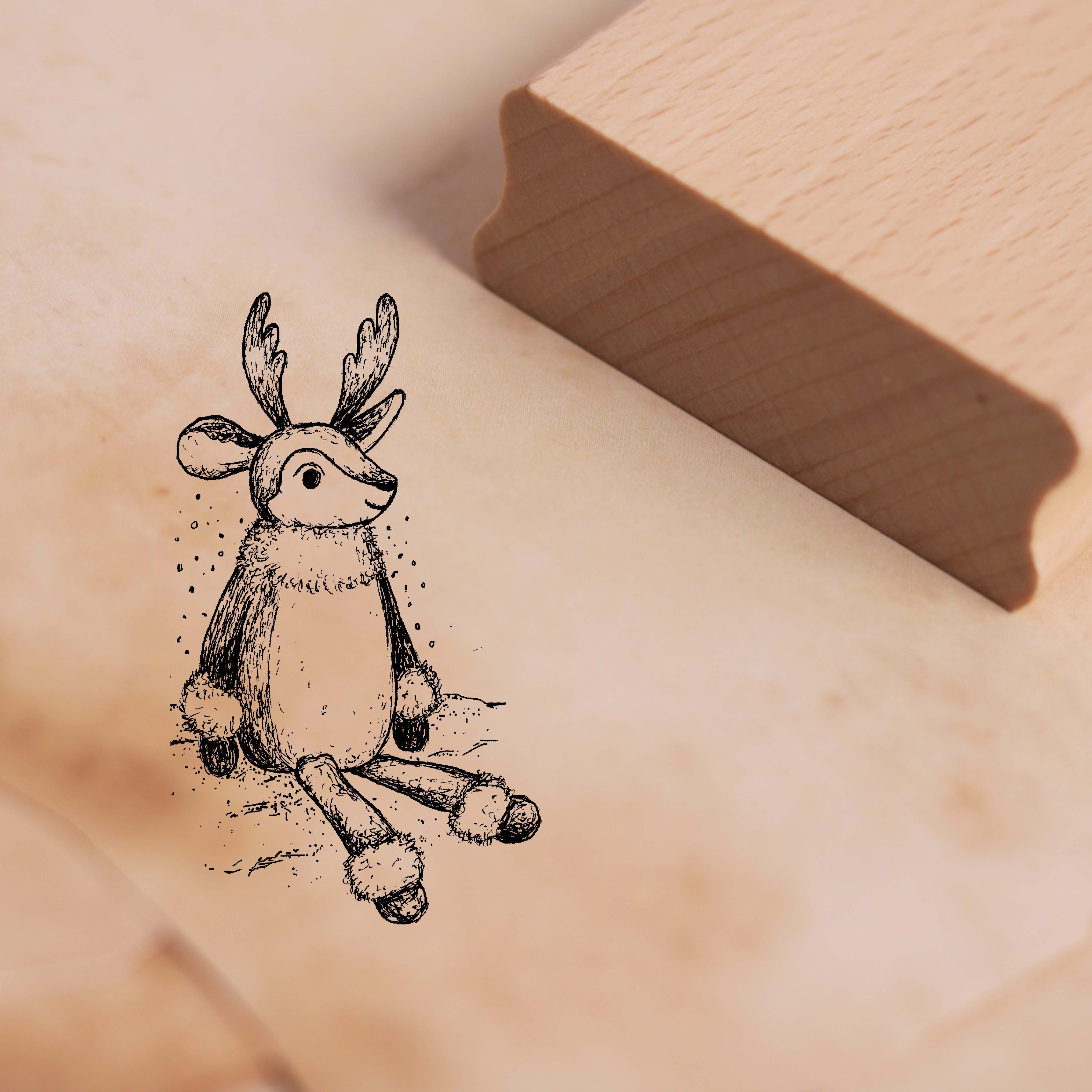 Motivstempel niedliches Plüschrentier Stempel Rentier 28 x 48 mm