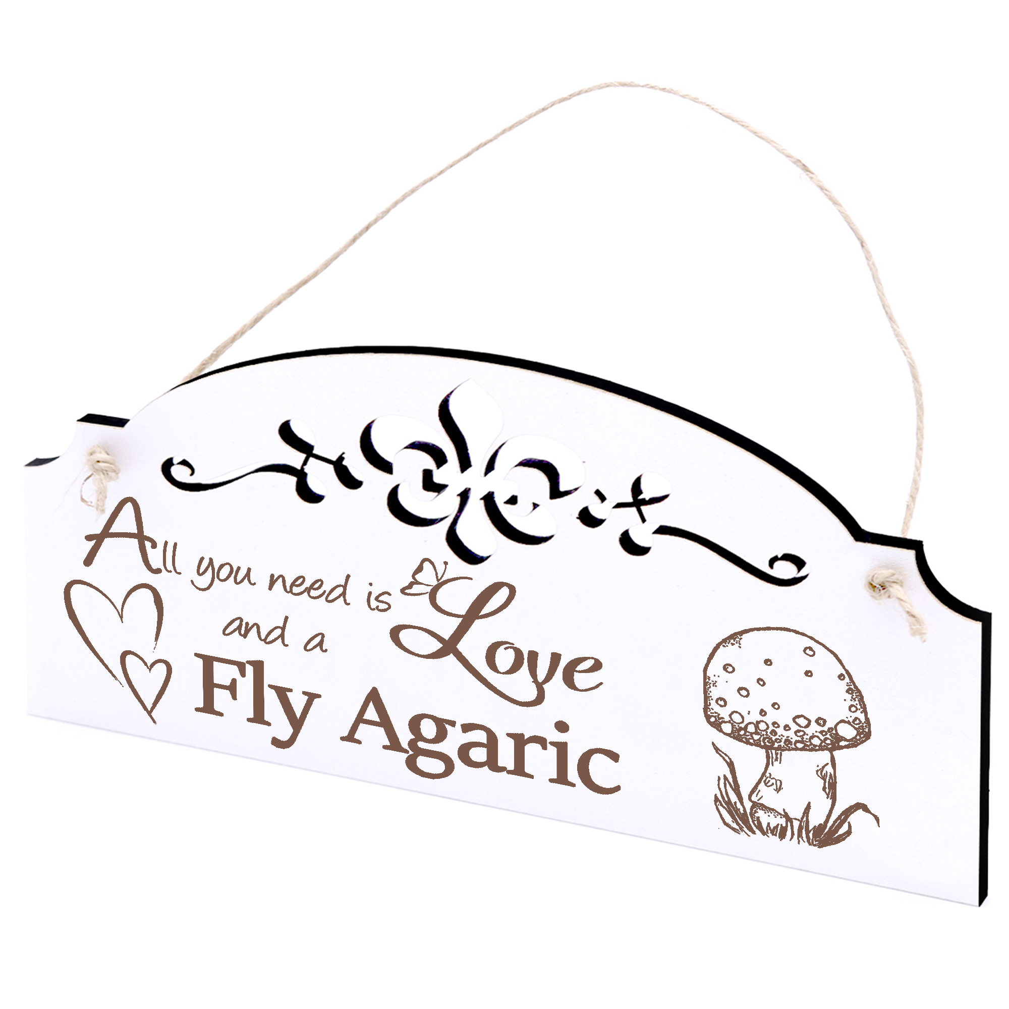 Schild kleiner Fliegenpilz Deko 20x10cm - All you need is Love and a Fly Agaric - Holz