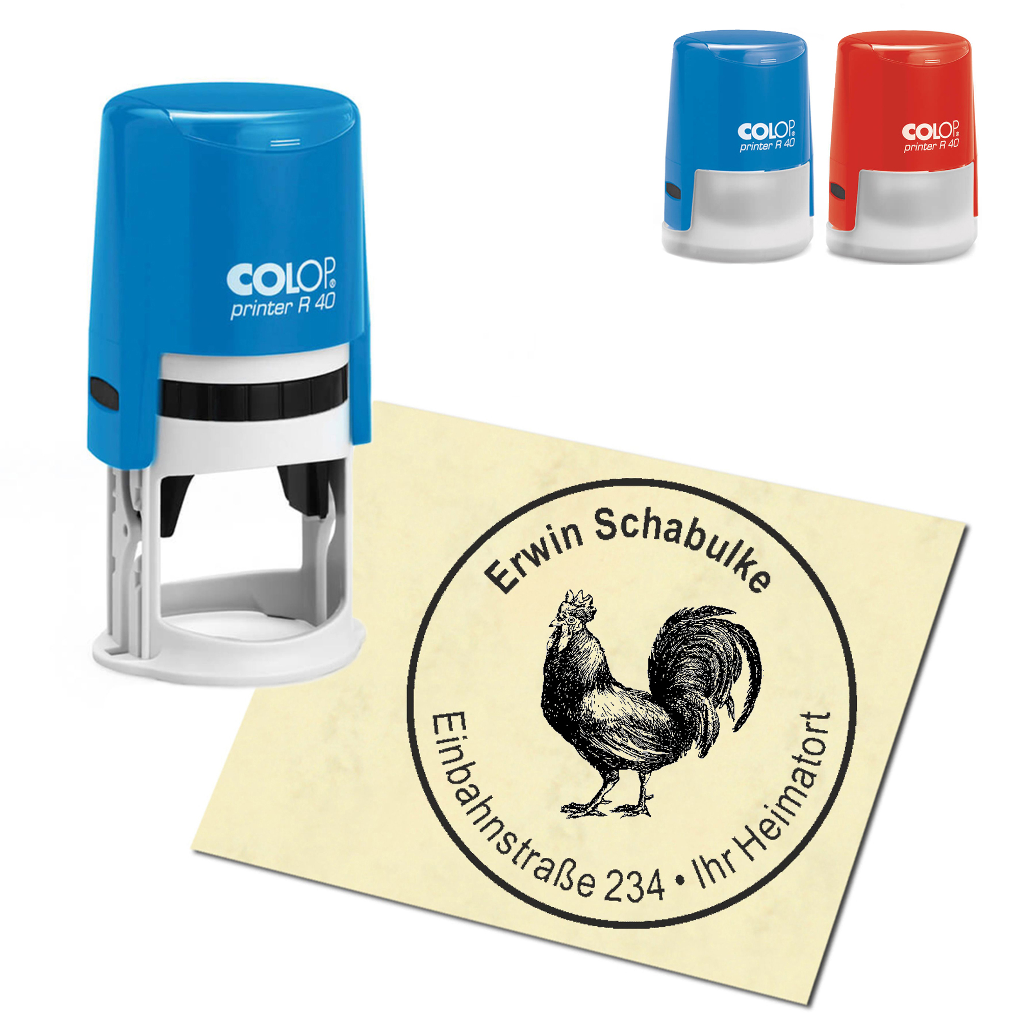 Stempel Adressstempel personalisiert - Hahn - rund &empty; 40mm