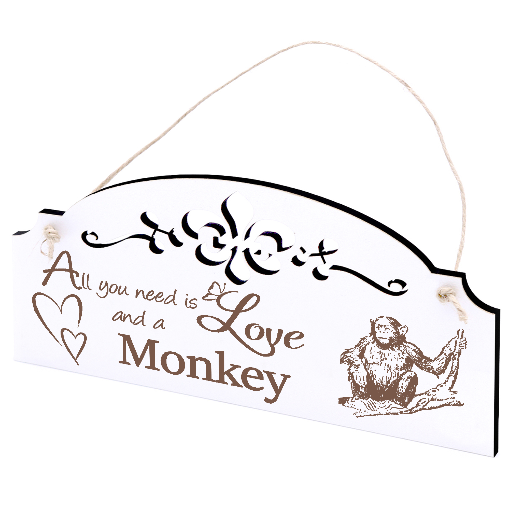 Schild Affe auf Ast Deko 20x10cm - All you need is Love and a Monkey - Holz