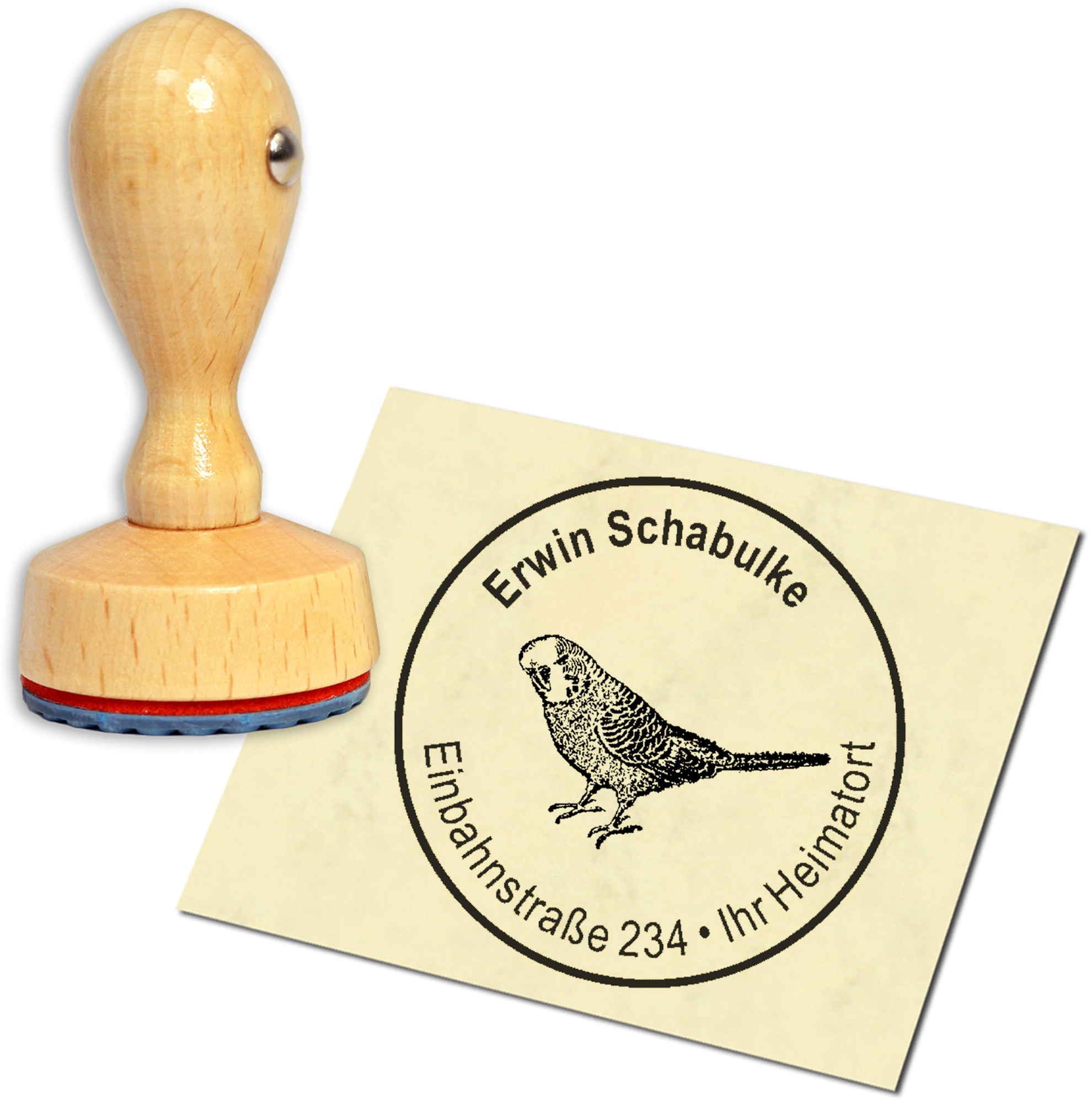 Stempel Adressstempel Holzstempel - Wellensittich - rund 40mm