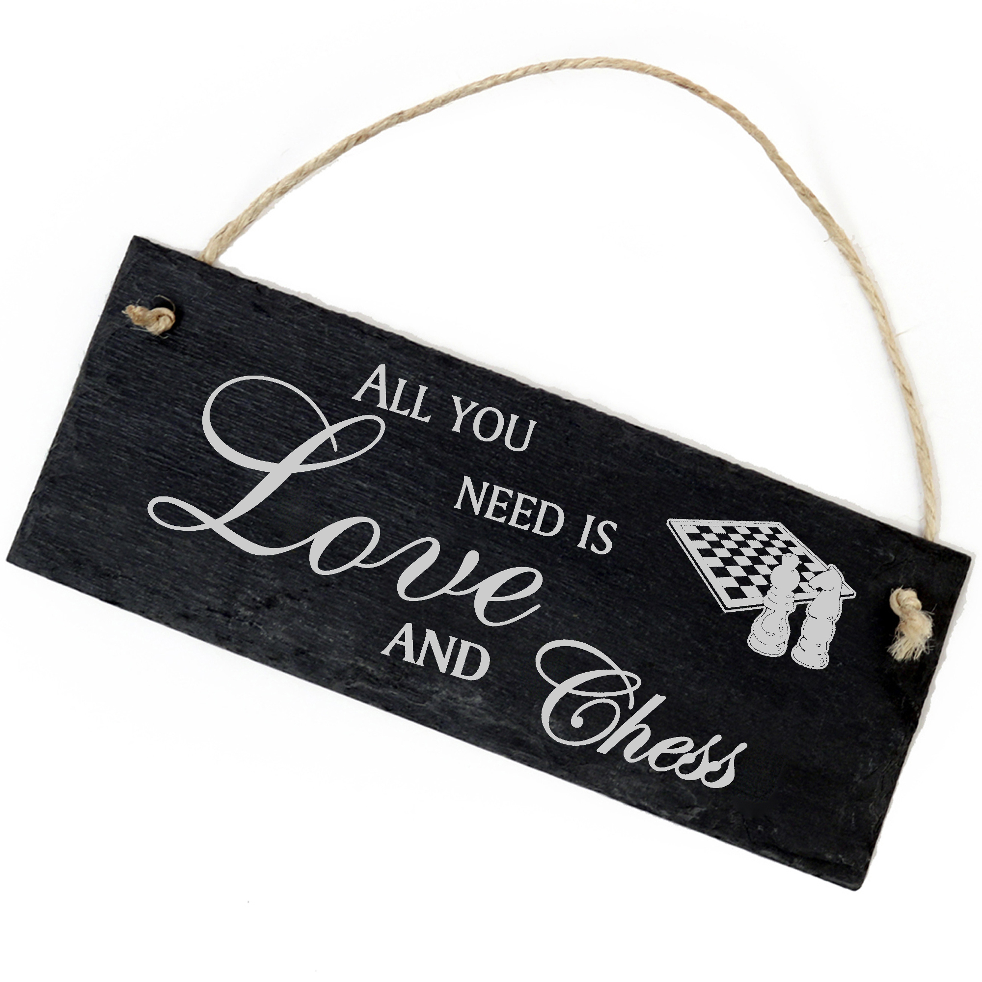 Schiefertafel Deko Schach Schild 22 x 8 cm - All you need is Love and Chess