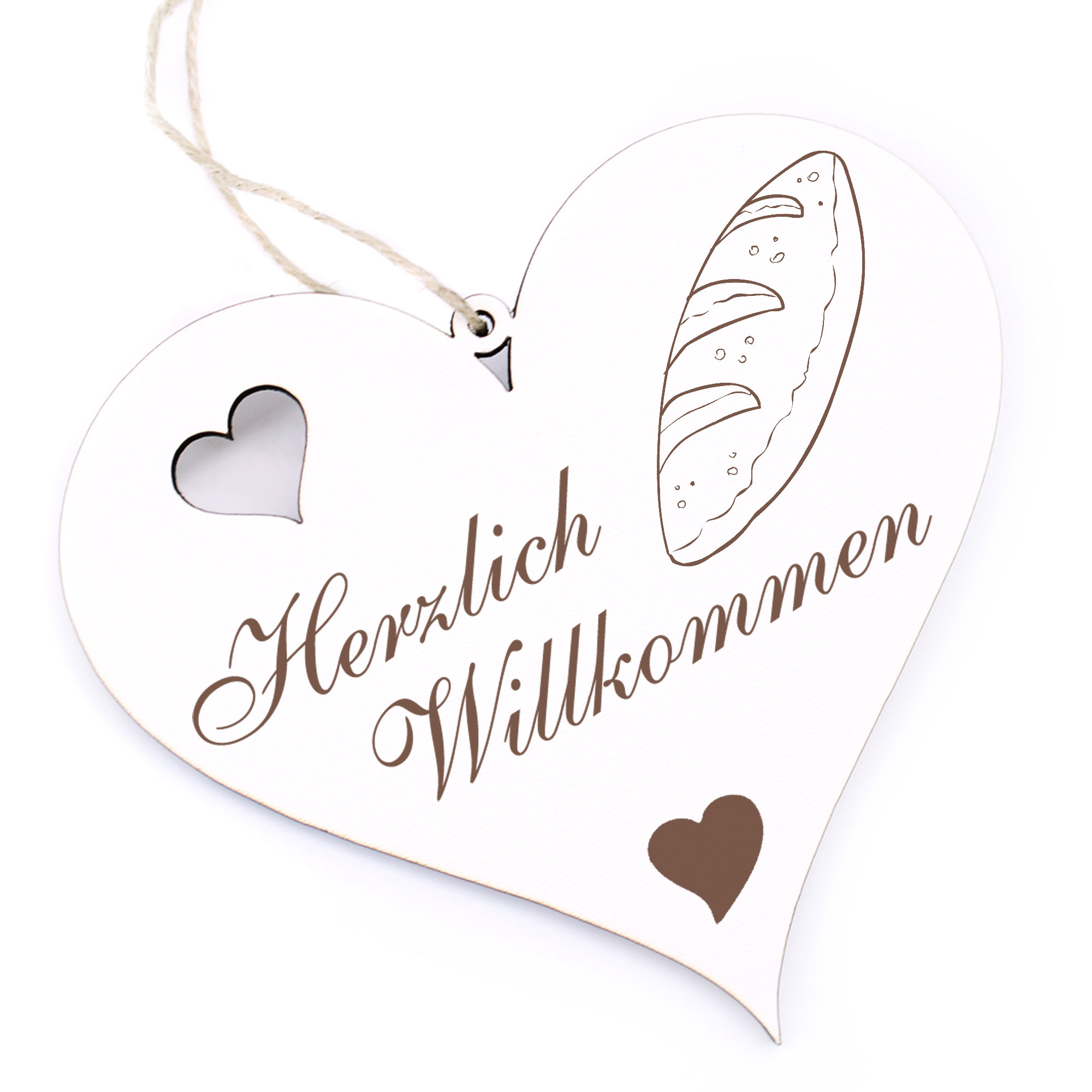 Herzlich Willkommen Schild - Brot - Deko Herz Holz
