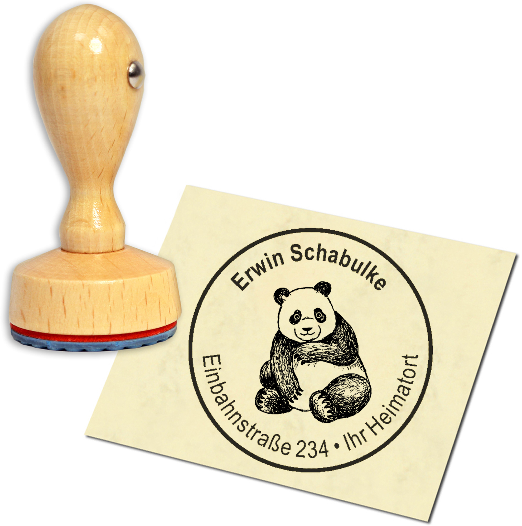 Stempel Adressstempel Holzstempel - Panda Bär - rund 40mm