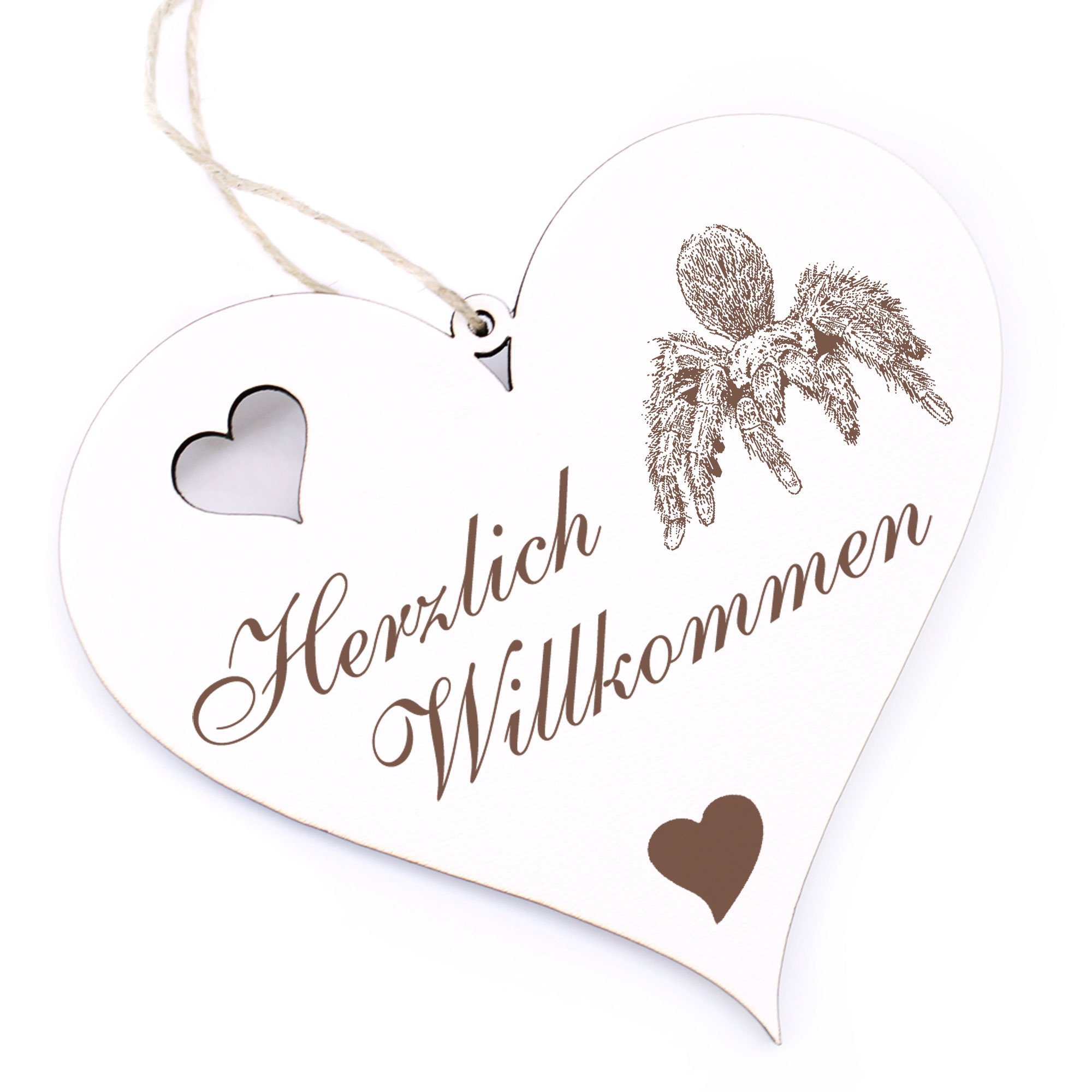 Herzlich Willkommen Schild - Tarantula - Deko Herz Holz