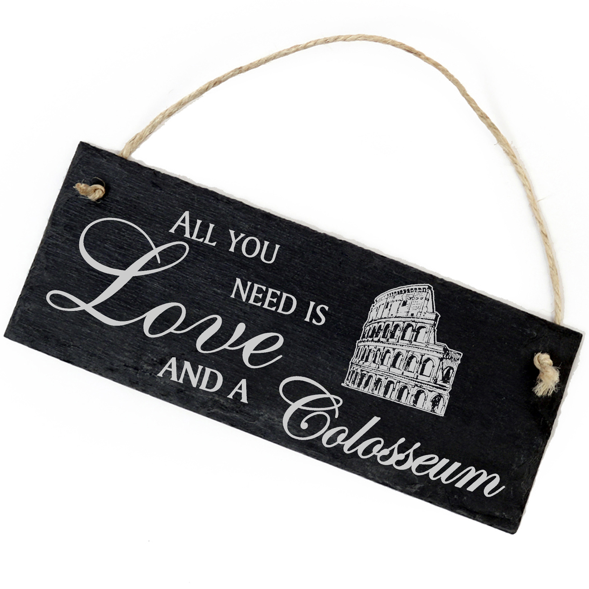 Schiefertafel Deko Kolosseum Schild 22 x 8 cm - All you need is Love and a Colosseum