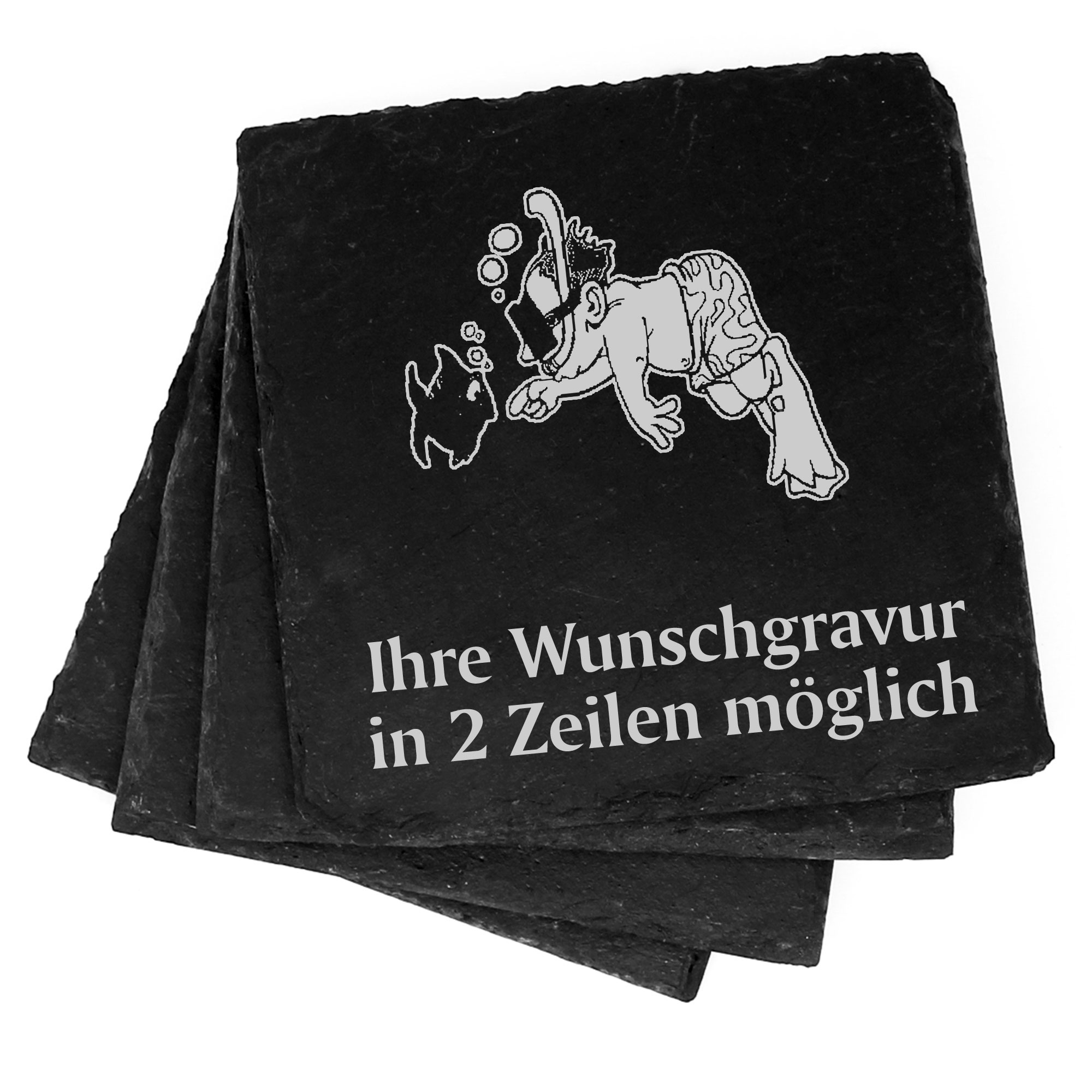 4x Schnorcheln mit Fisch Deko Schiefer Untersetzer Wunschgravur Set - 11 x 11 cm