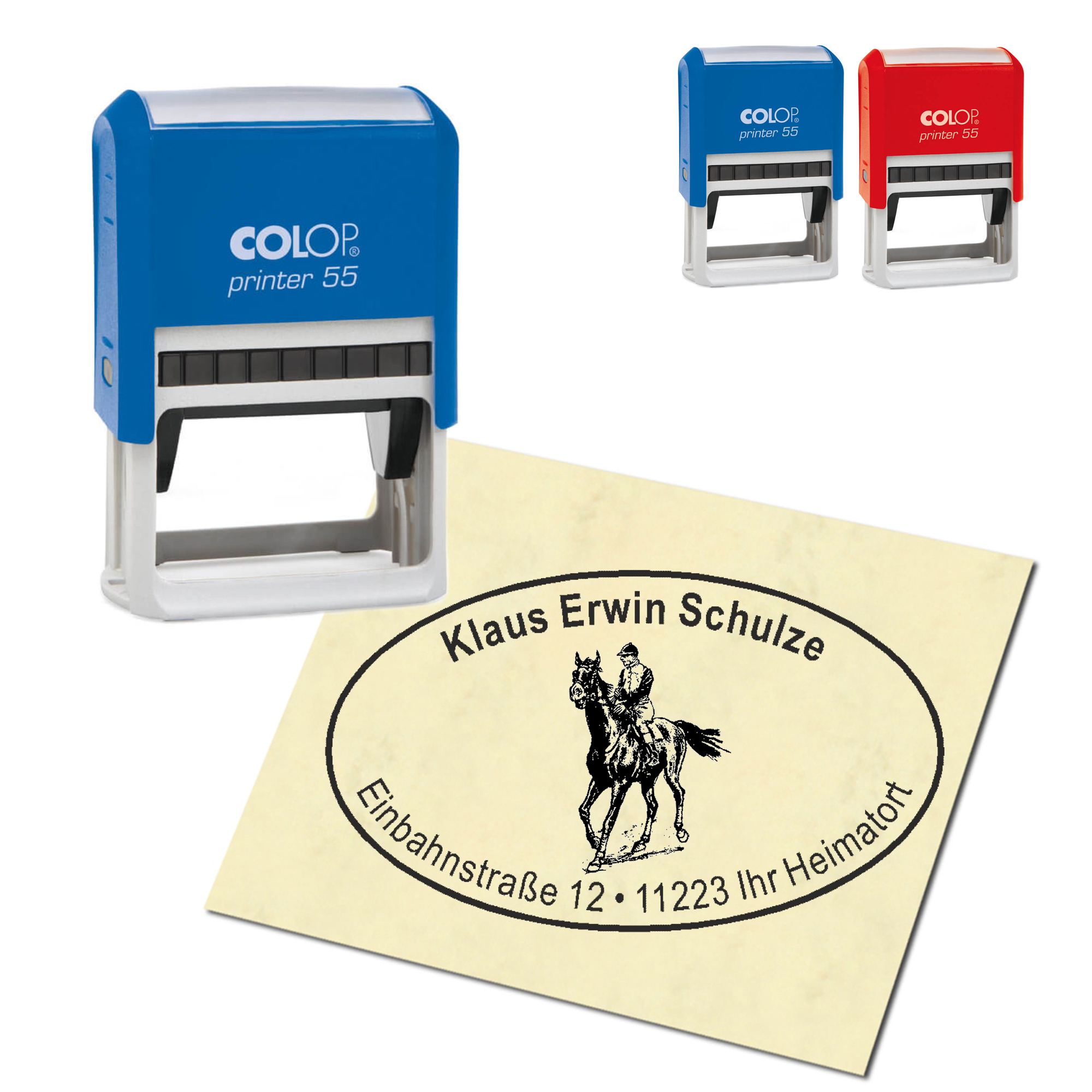 Adressstempel personalisiert Stempel - Reiten - oval 59 x 39 mm