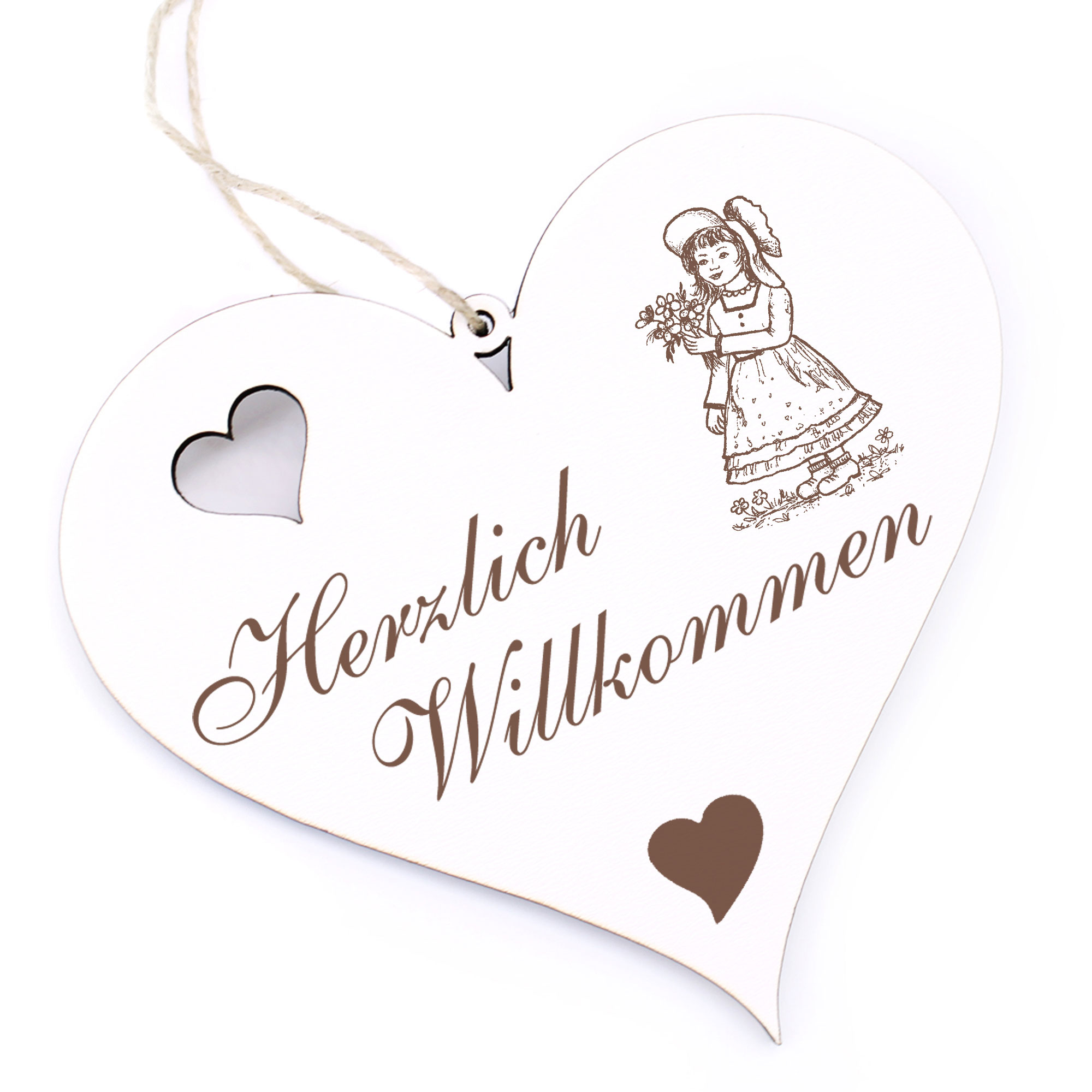 Herzlich Willkommen Schild - kleines Mädchen - Deko Herz Holz