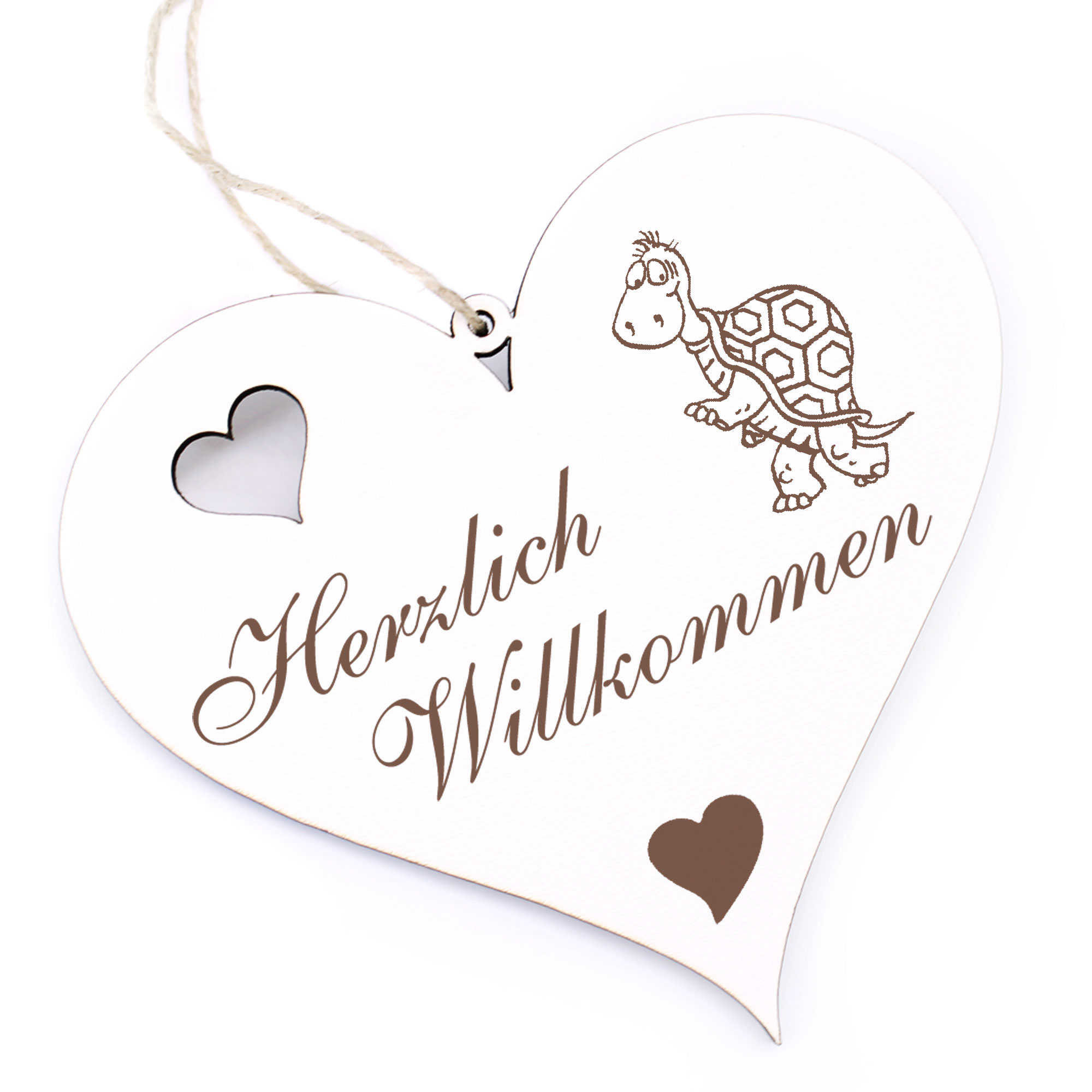 Herzlich Willkommen Schild - stehende Schildkröte - Deko Herz Holz