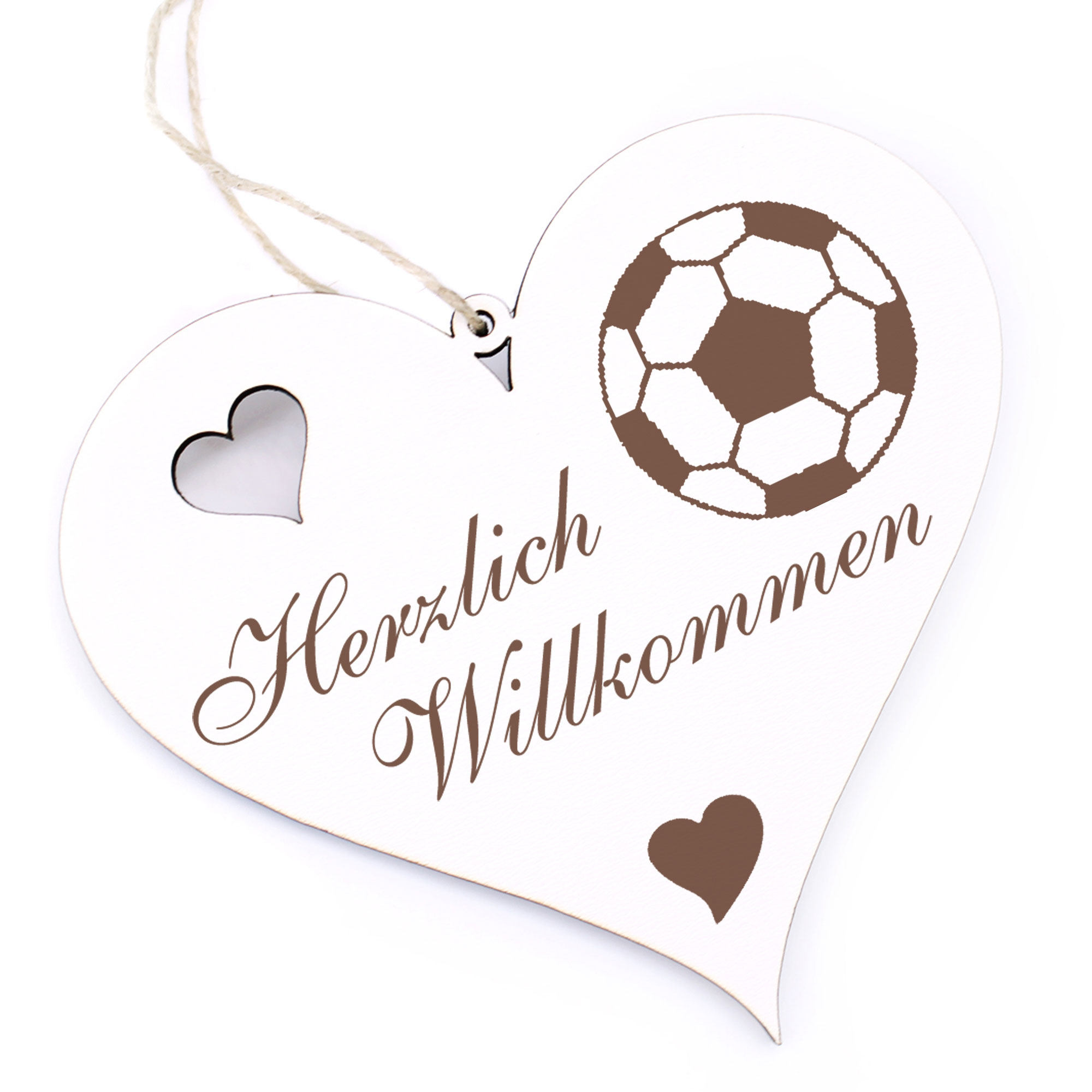 Herzlich Willkommen Schild - Fußball - Deko Herz Holz