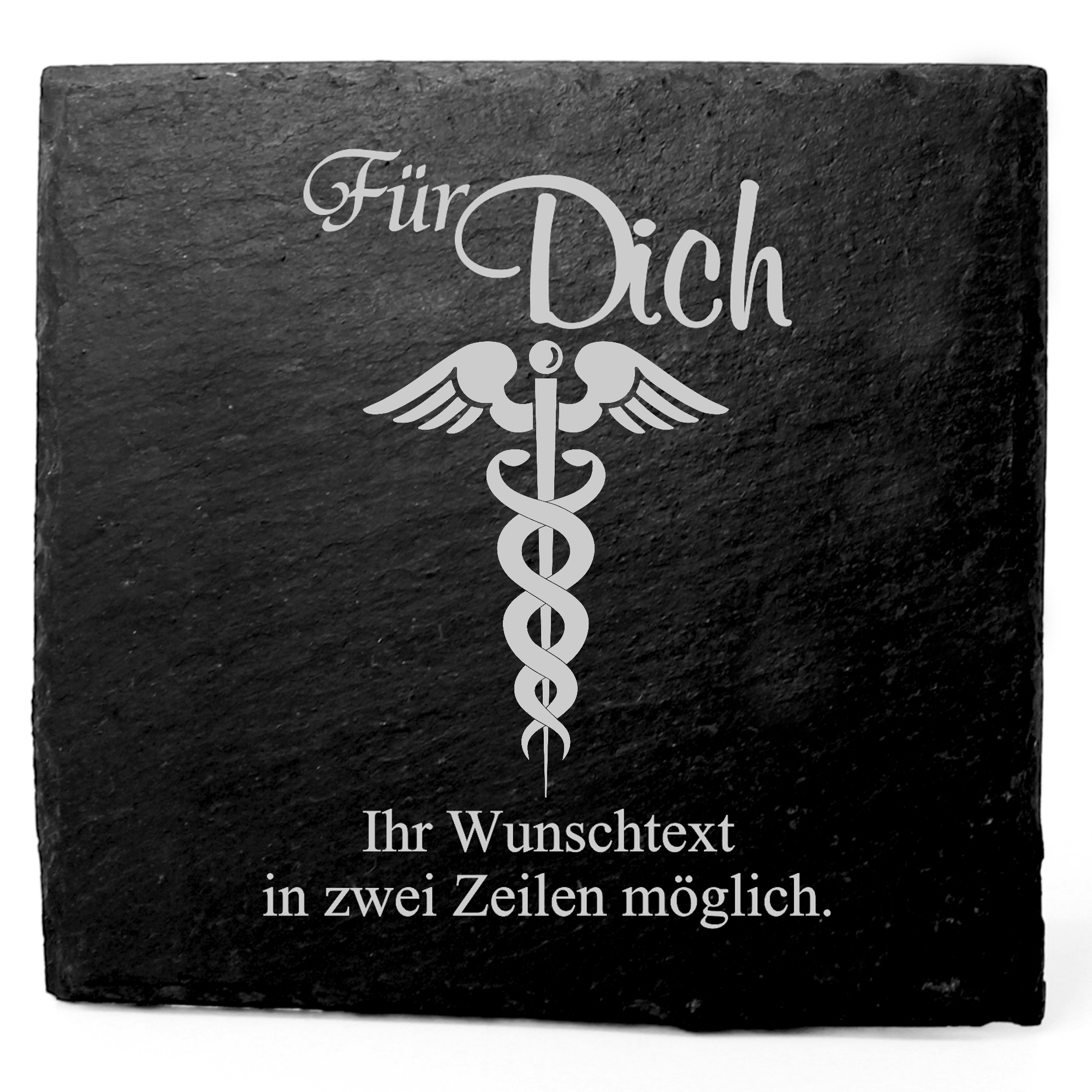 Deko Schiefer Untersetzer personalisiert Hermesstab - Für Dich - 11x11cm