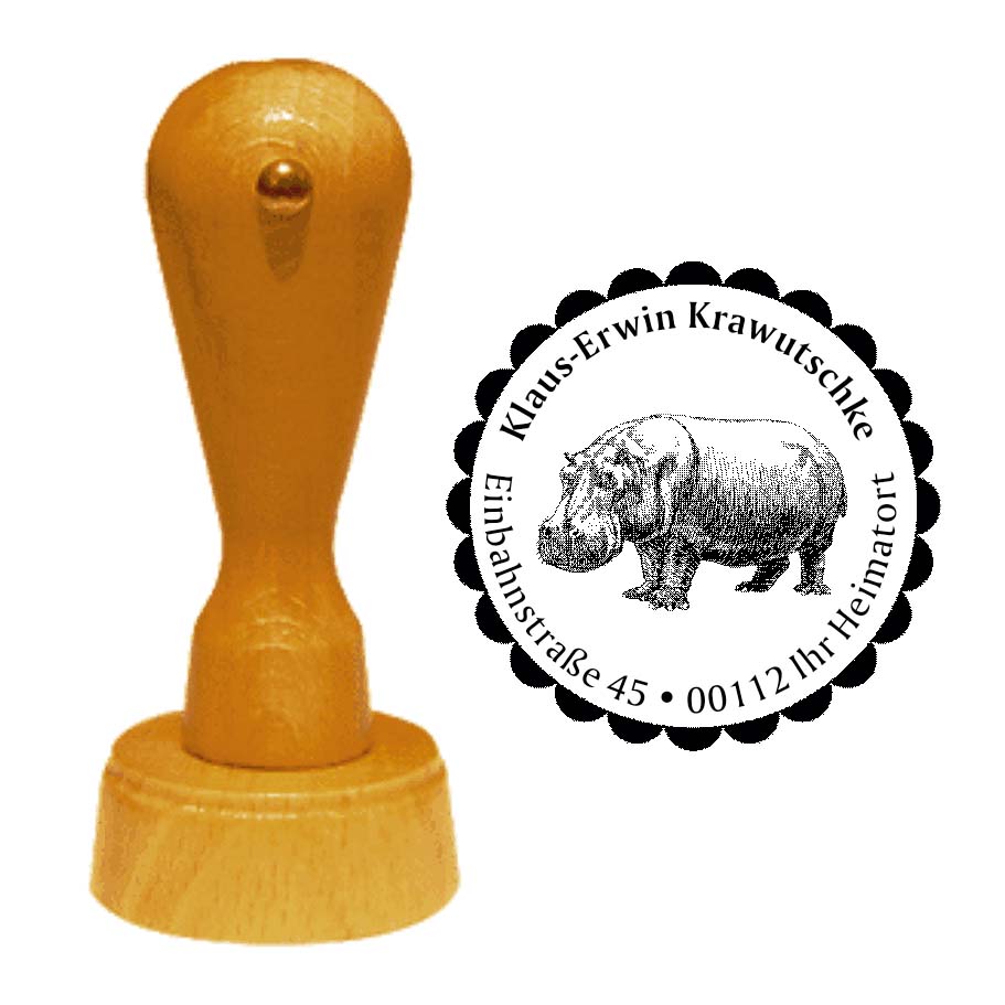 Adressenstempel « NILPFERD 02 » mit persönlichem Wunschtext