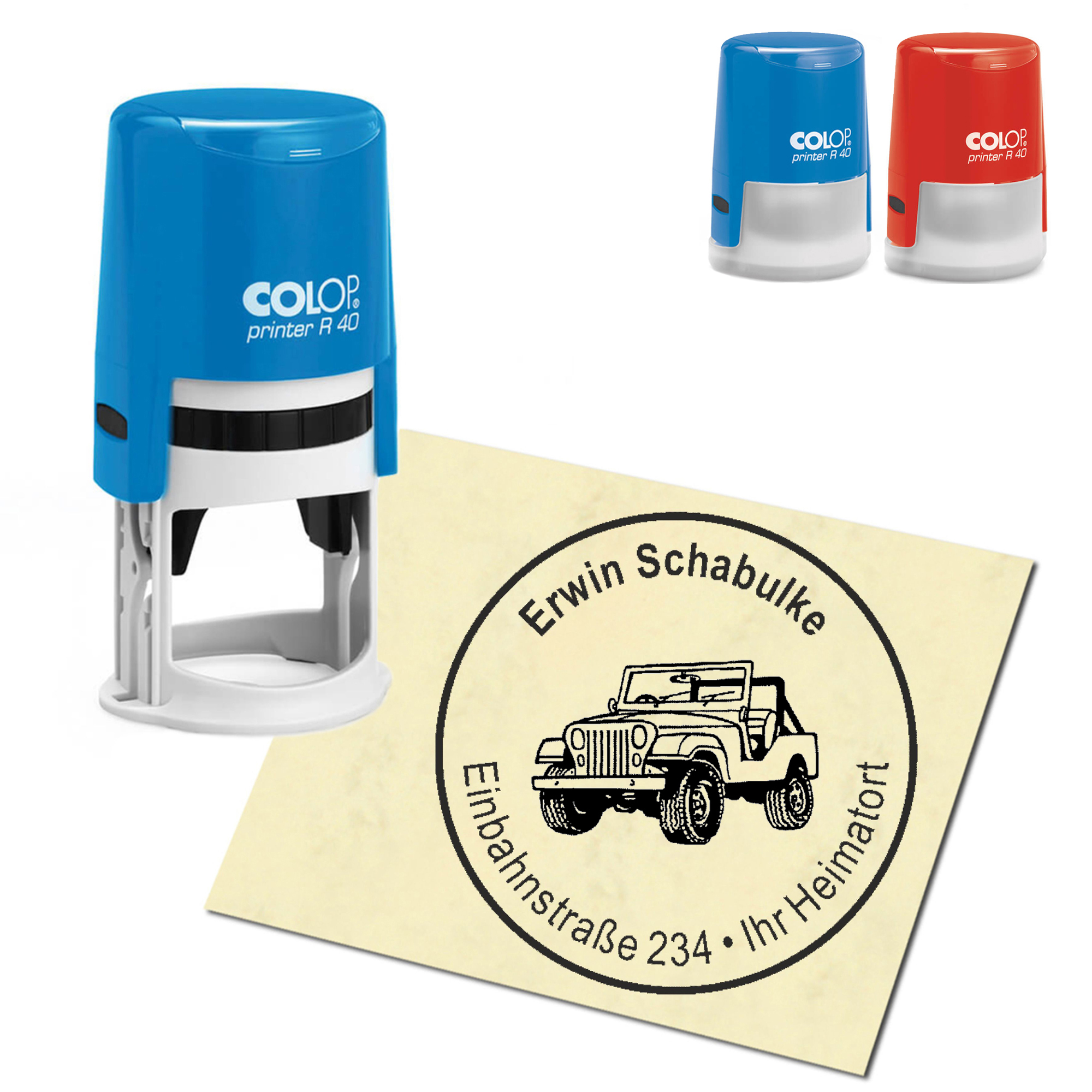 Stempel Adressstempel personalisiert - Geländewagen - rund &empty; 40mm