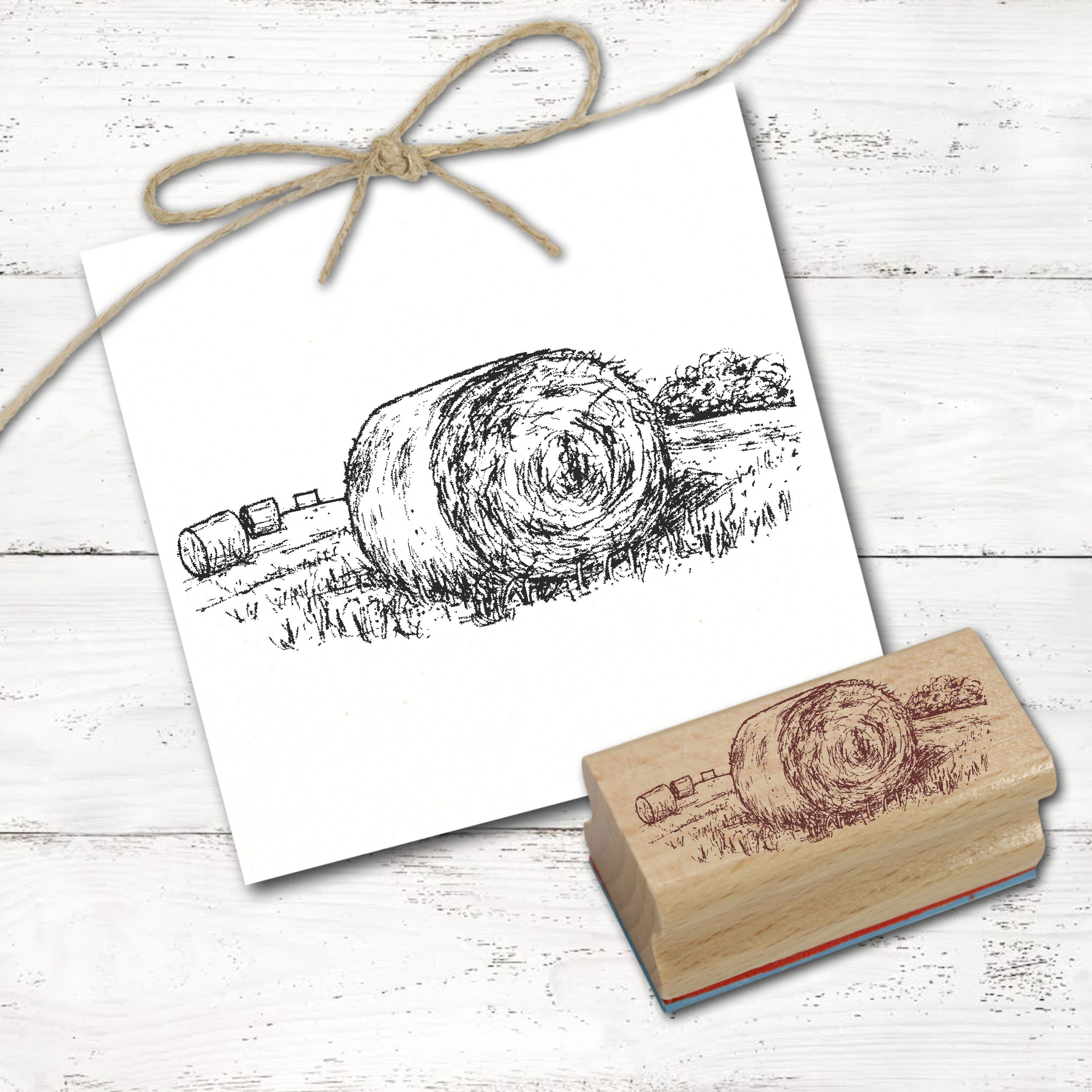 Motivstempel Strohballen Feld - Sommer Herbst Stempel Ernte Holzstempel 68 x 28 mm  