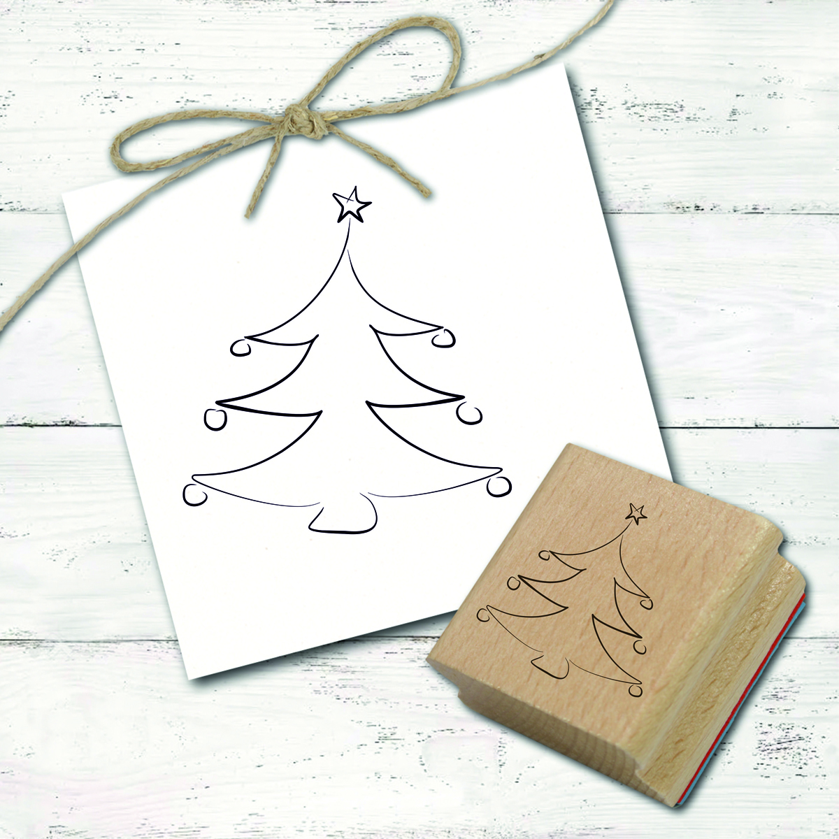Motivstempel Tannenbaum mit Kugeln minimalistisch Stempel - Holzstempel Weihnachten 45mm x 48mm 