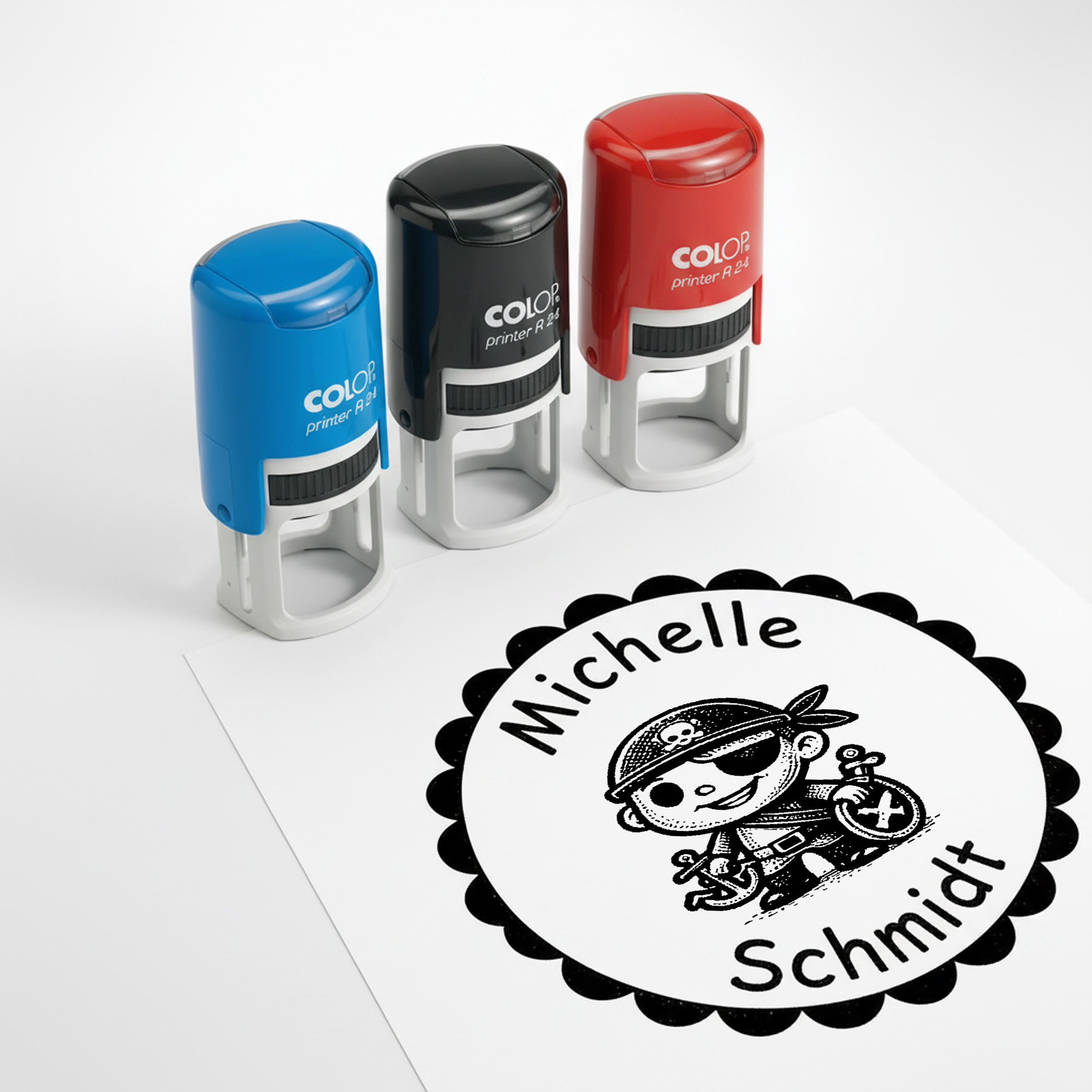 Kinder Namensstempel Pirat personalisiert – 24mm – Namensstempel für Schule & Grundschule – Geschenk Schulanfang Einschulung